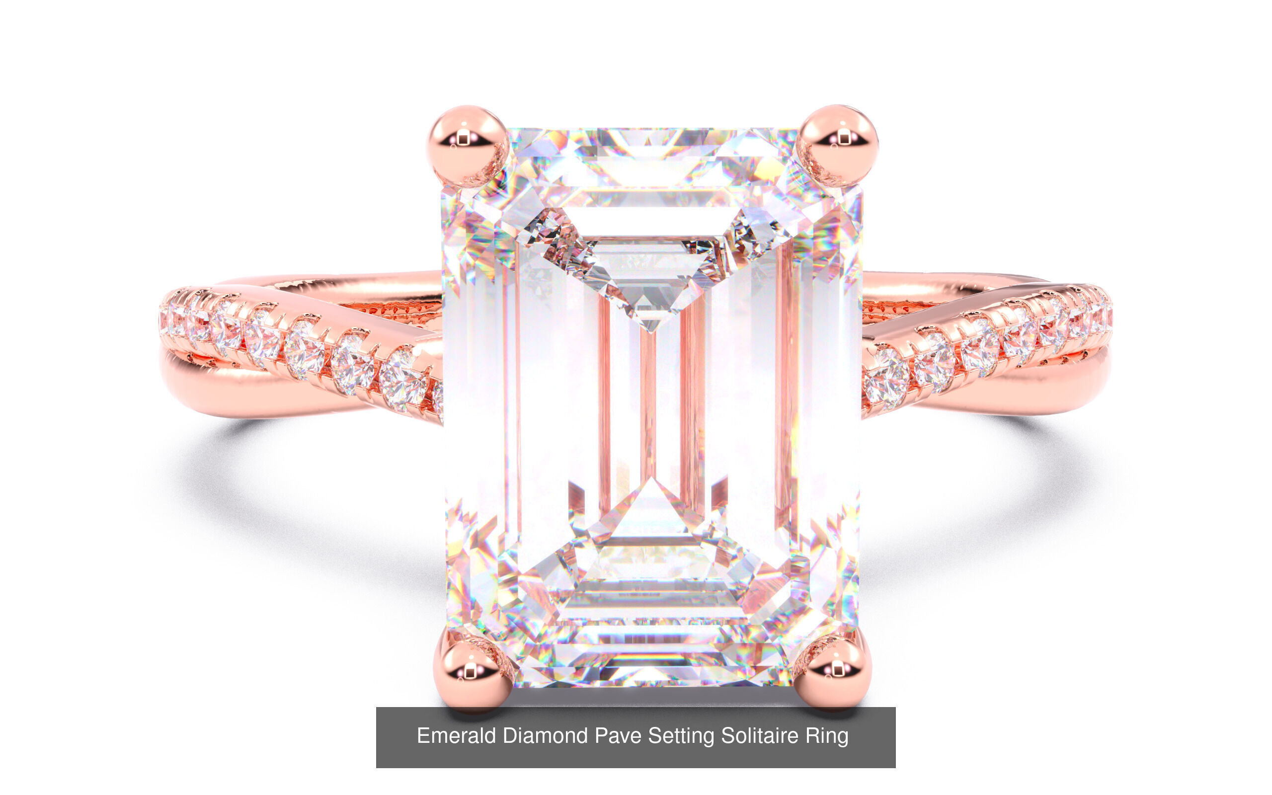 70  Solitaire rings in 10 Diamond Shapes that have Pave Setting  3D Model Collection_12