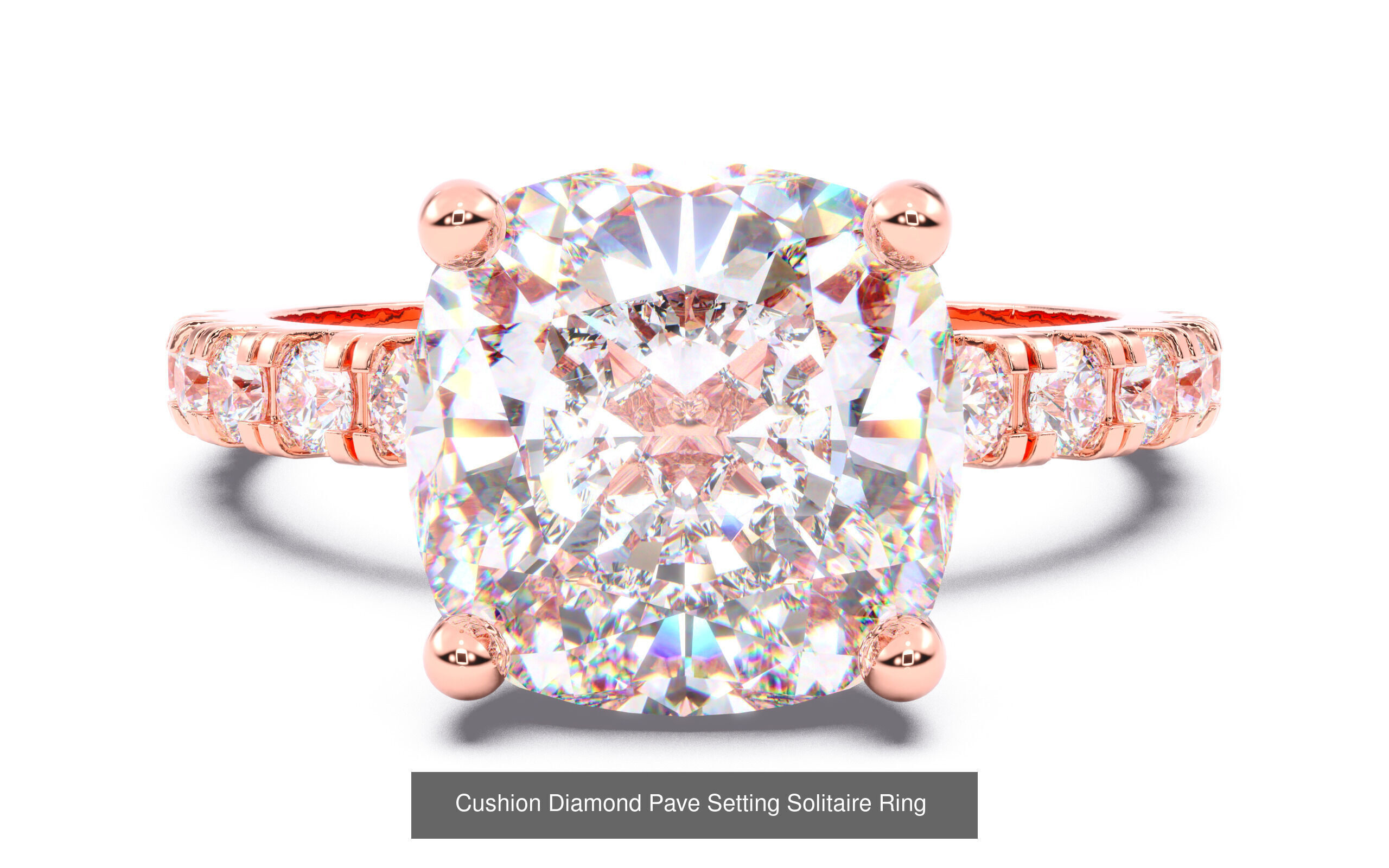 70  Solitaire rings in 10 Diamond Shapes that have Pave Setting  3D Model Collection_42