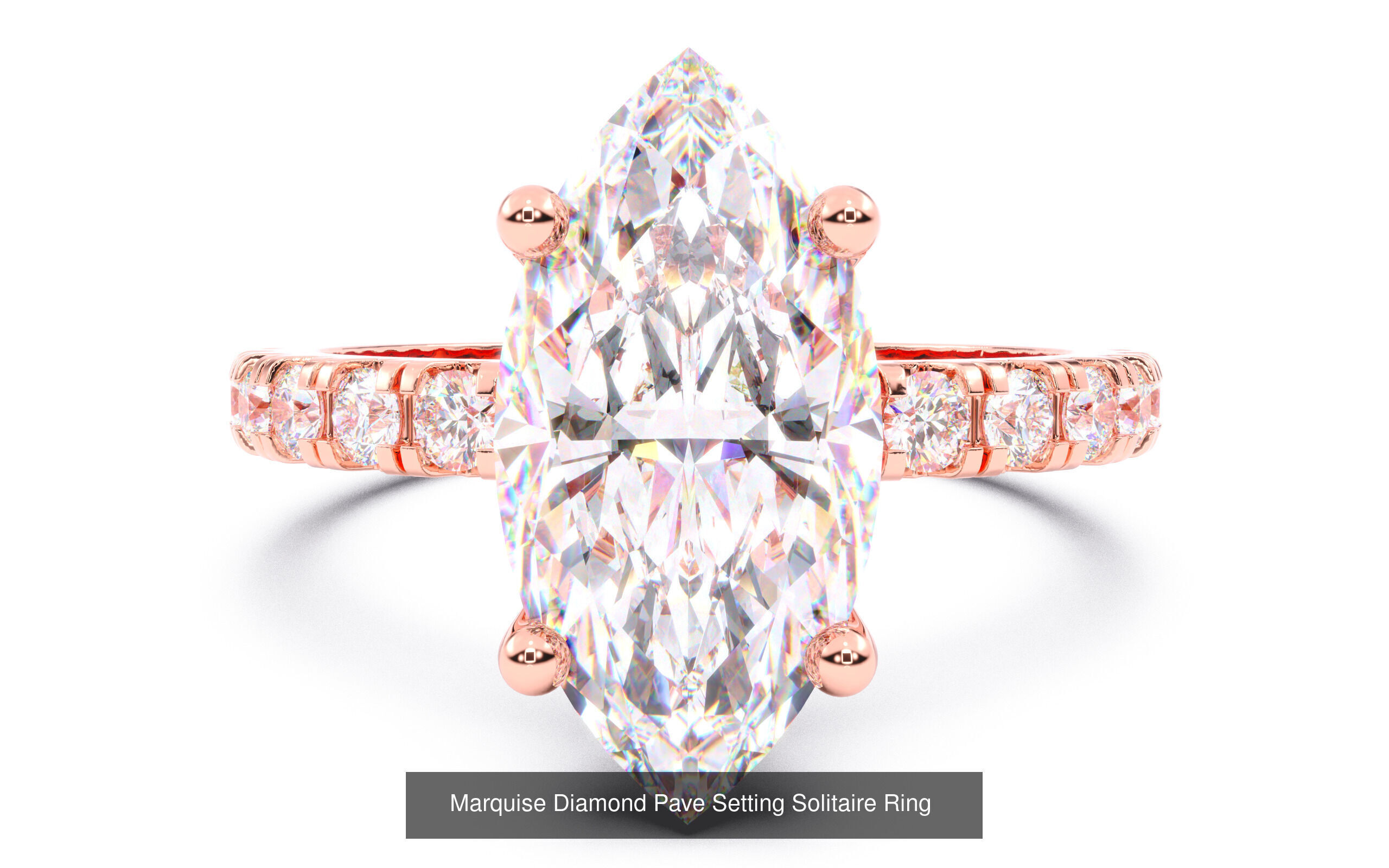 70  Solitaire rings in 10 Diamond Shapes that have Pave Setting  3D Model Collection_39