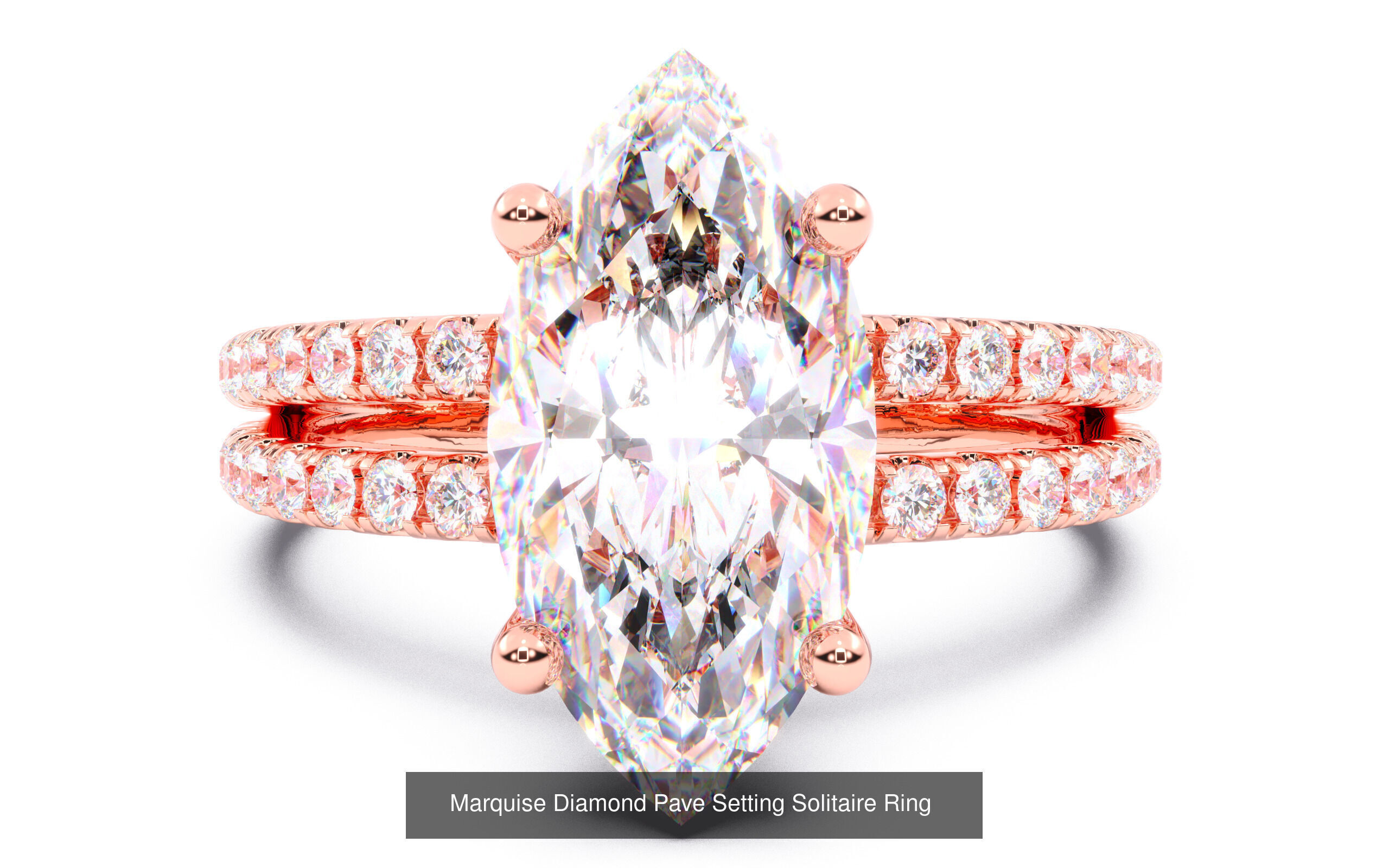 70  Solitaire rings in 10 Diamond Shapes that have Pave Setting  3D Model Collection_49