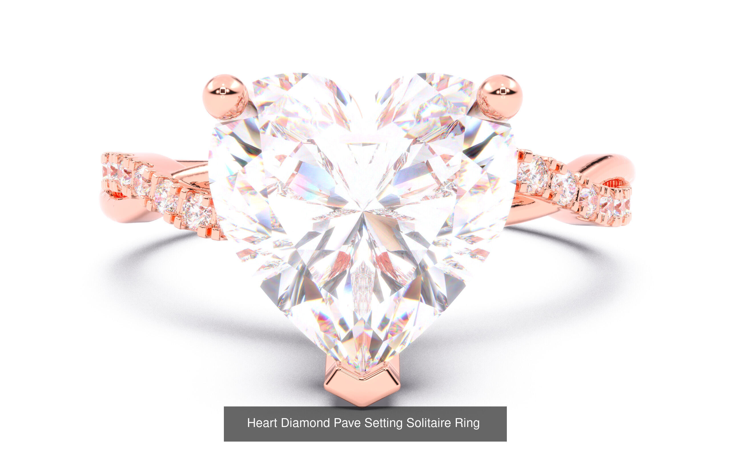 70  Solitaire rings in 10 Diamond Shapes that have Pave Setting  3D Model Collection_60