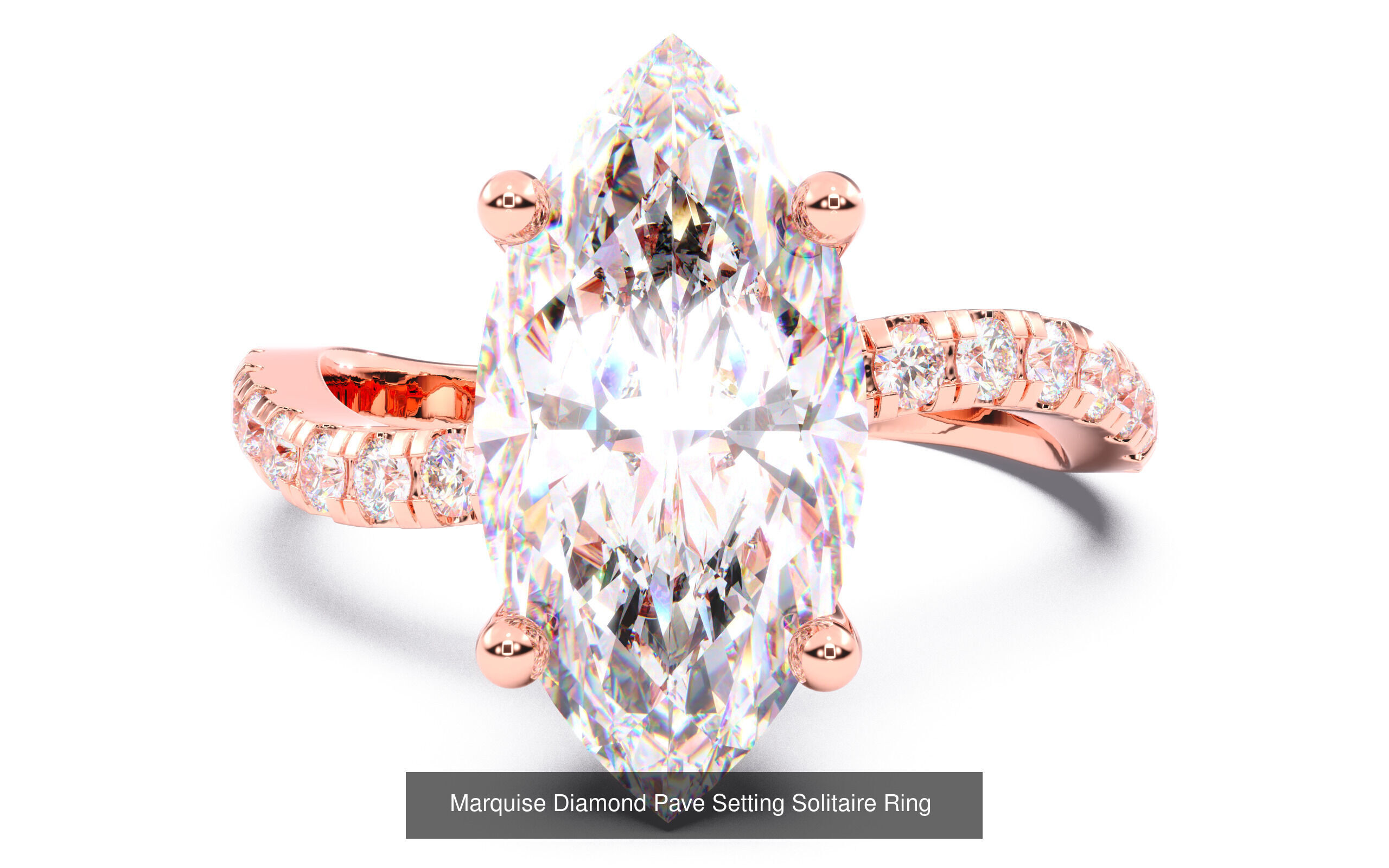 70  Solitaire rings in 10 Diamond Shapes that have Pave Setting  3D Model Collection_68