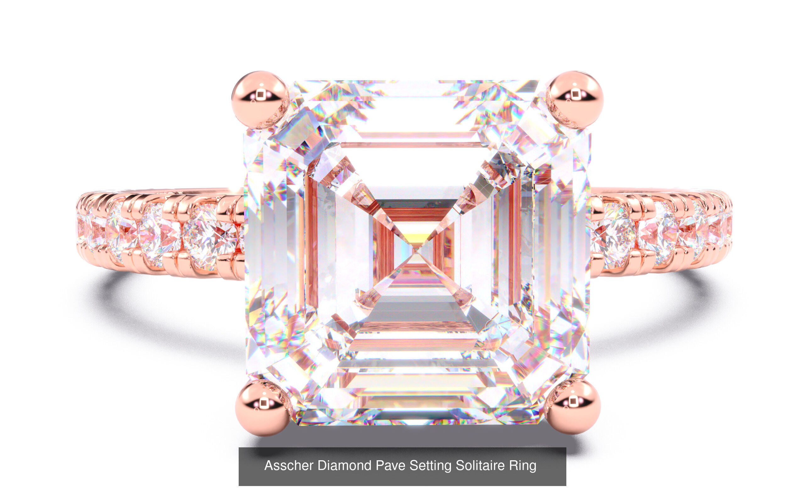 70  Solitaire rings in 10 Diamond Shapes that have Pave Setting  3D Model Collection_33