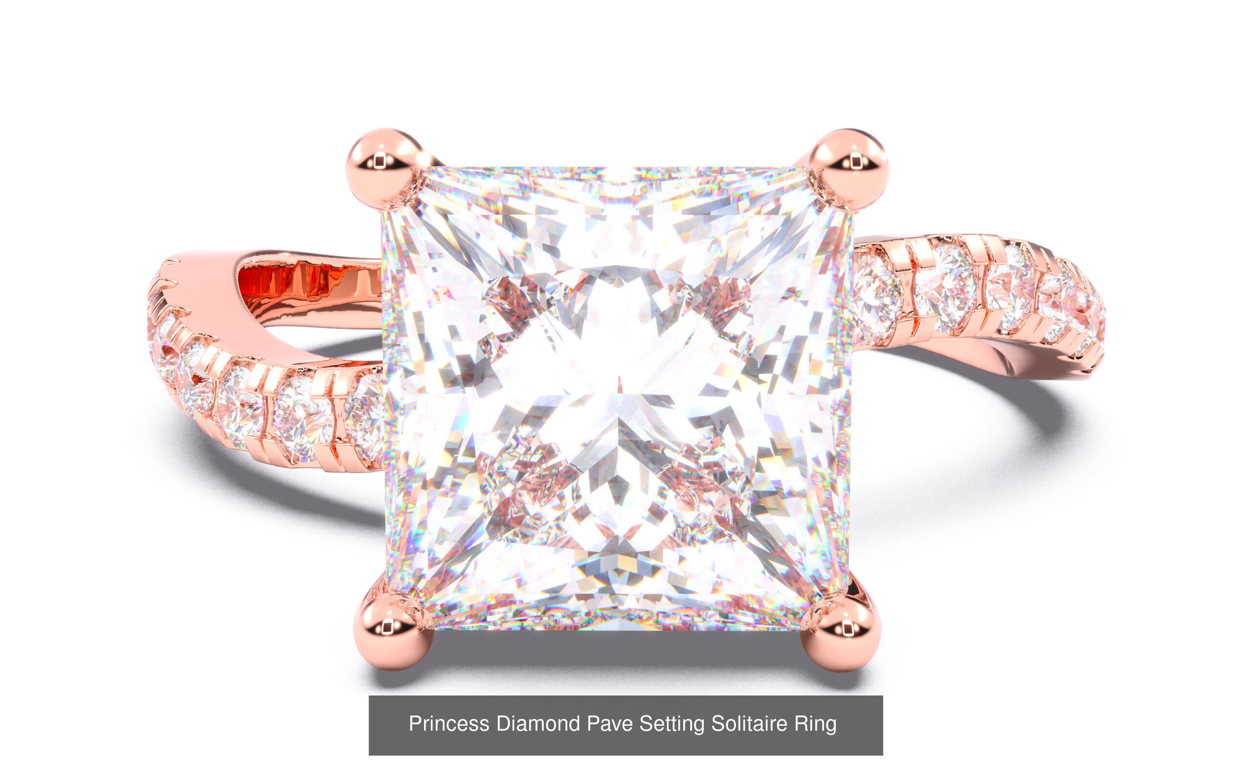 70  Solitaire rings in 10 Diamond Shapes that have Pave Setting  3D Model Collection_65