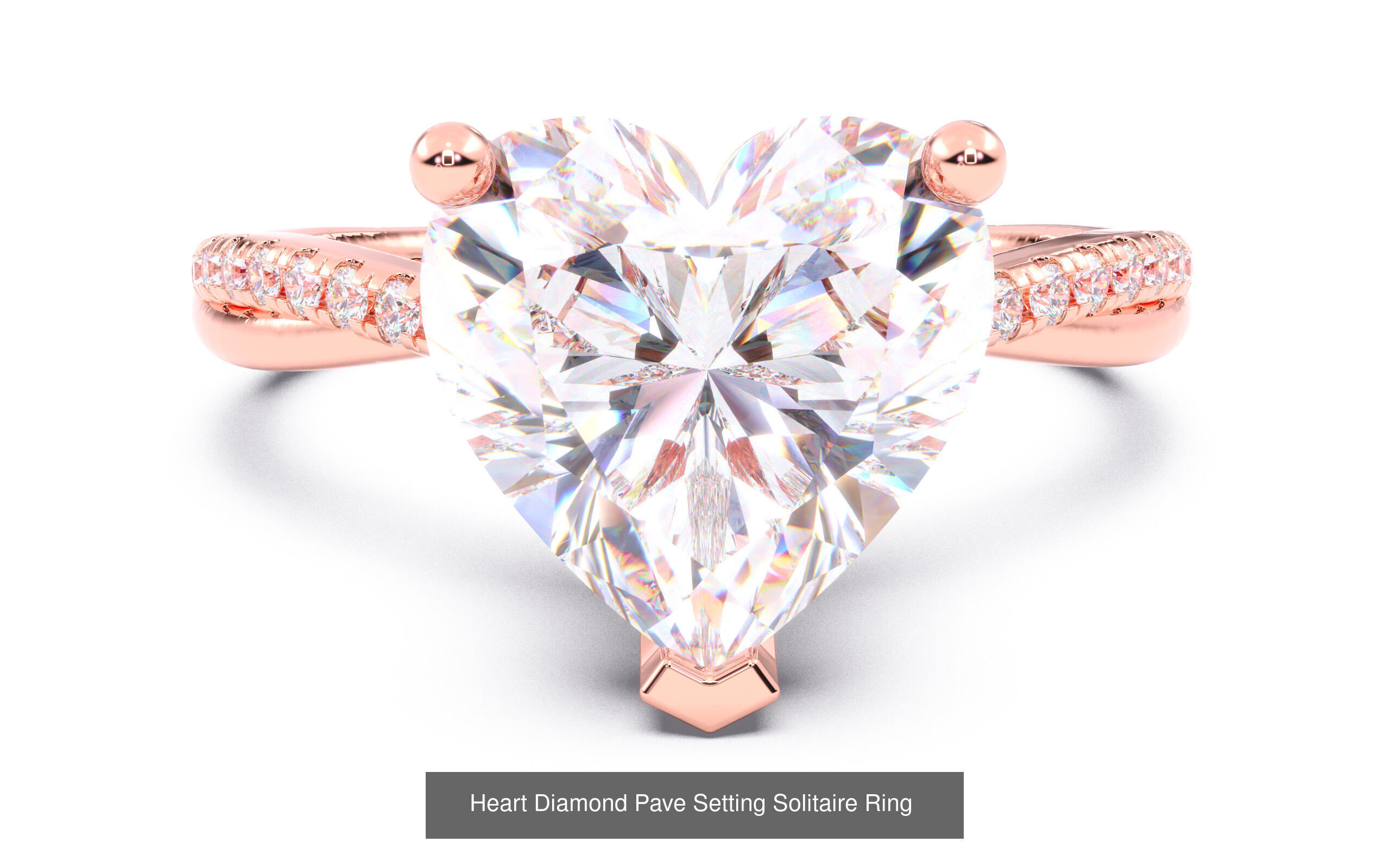 70  Solitaire rings in 10 Diamond Shapes that have Pave Setting  3D Model Collection_11