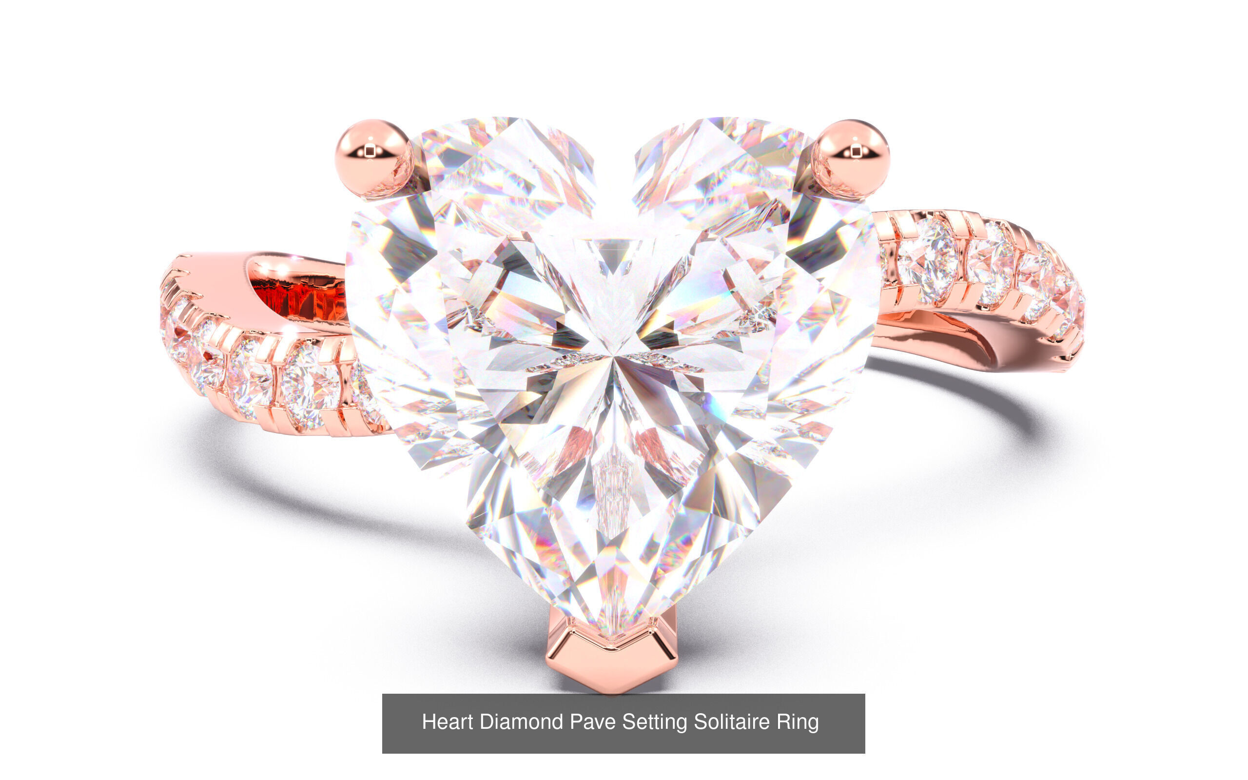 70  Solitaire rings in 10 Diamond Shapes that have Pave Setting  3D Model Collection_69