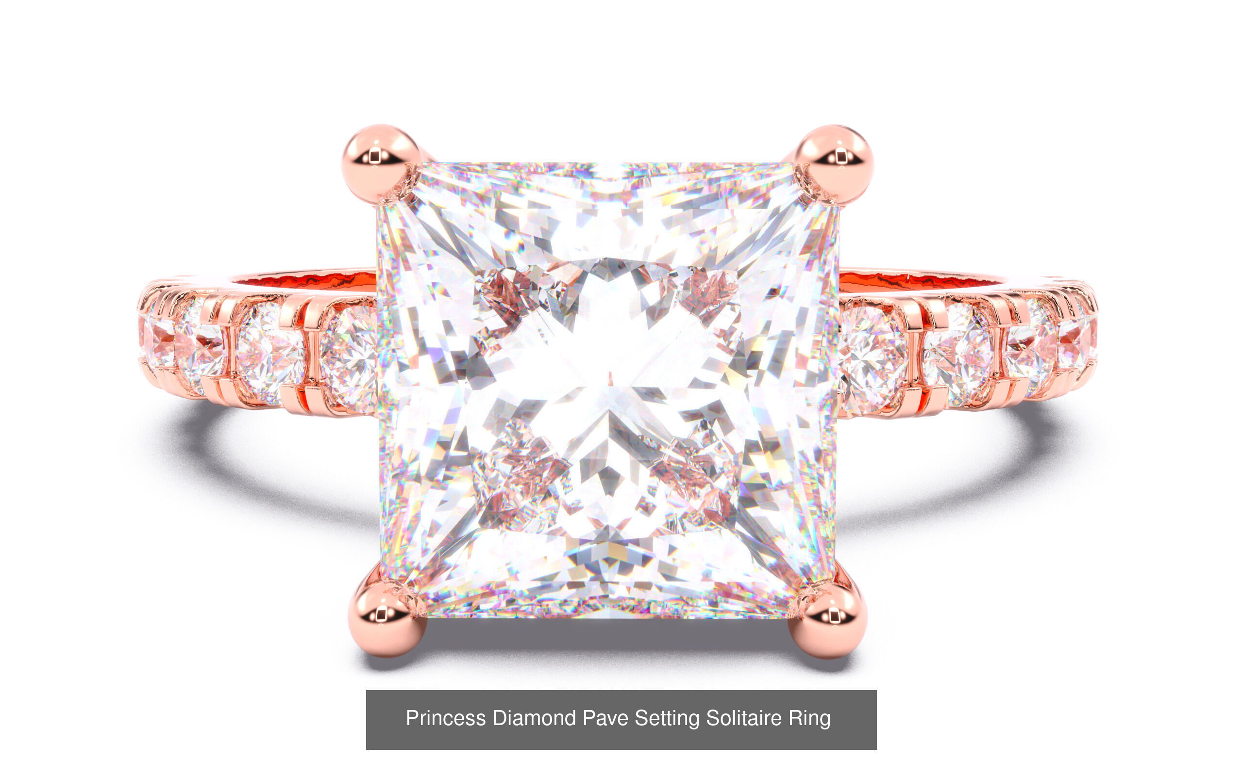 70  Solitaire rings in 10 Diamond Shapes that have Pave Setting  3D Model Collection_36