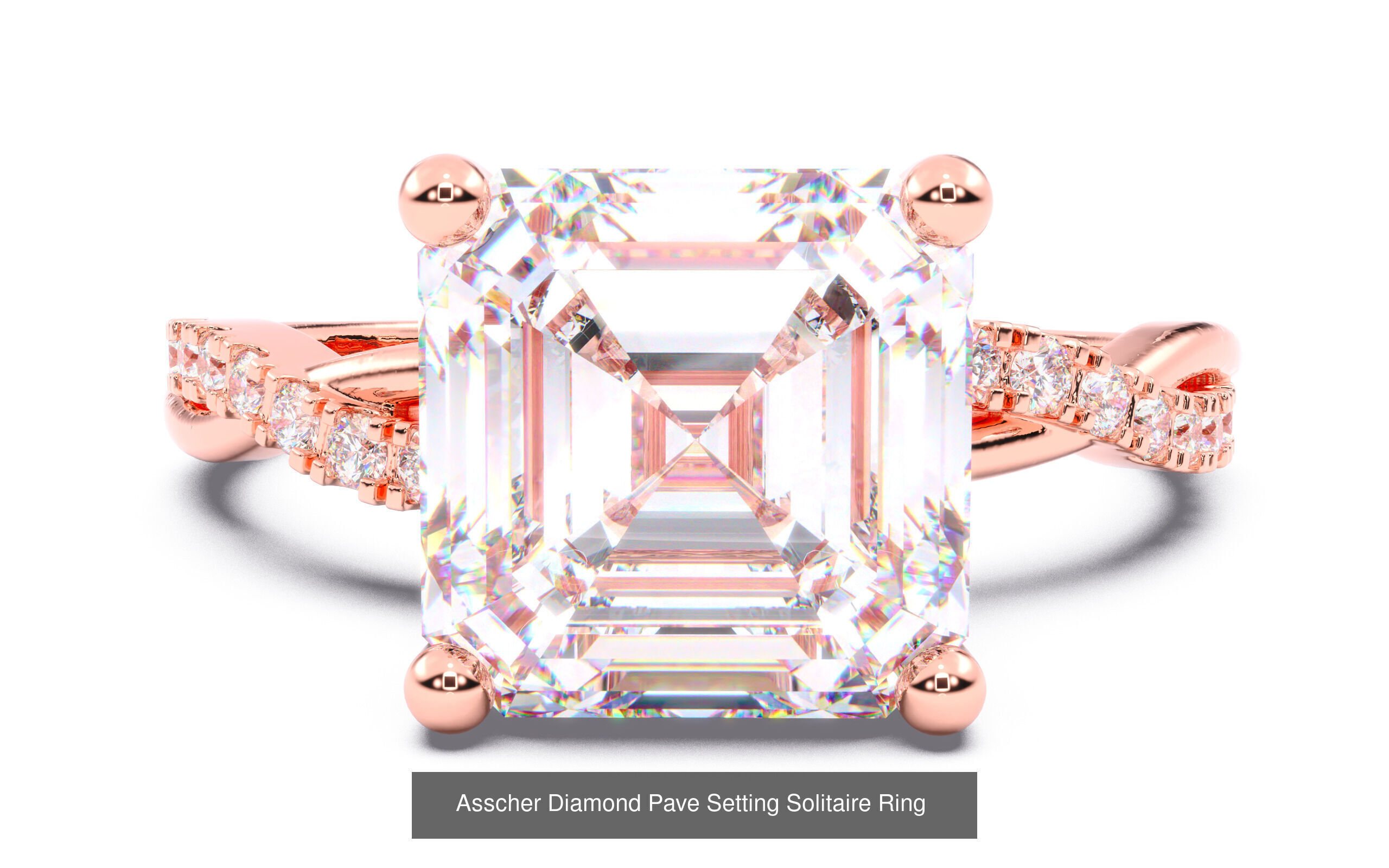 70  Solitaire rings in 10 Diamond Shapes that have Pave Setting  3D Model Collection_62