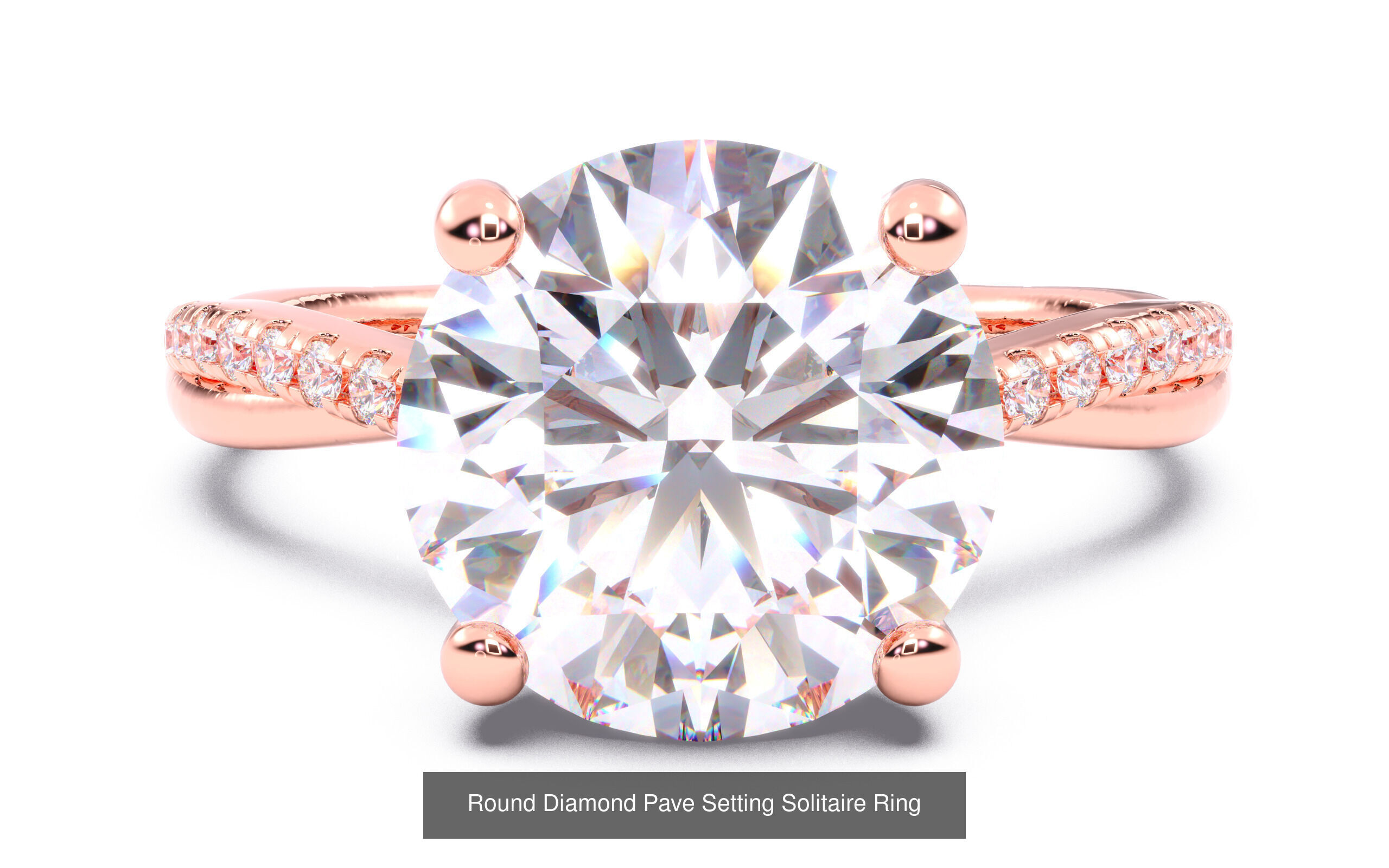 70  Solitaire rings in 10 Diamond Shapes that have Pave Setting  3D Model Collection_8