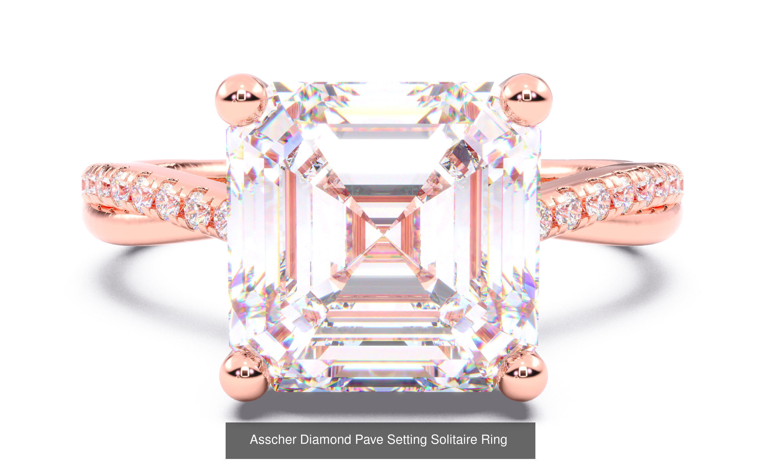 70  Solitaire rings in 10 Diamond Shapes that have Pave Setting  3D Model Collection_5