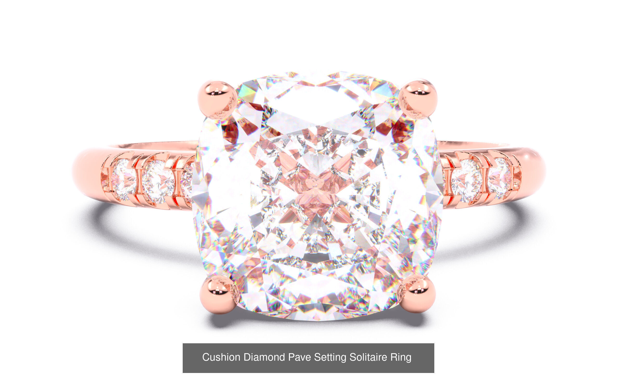 70  Solitaire rings in 10 Diamond Shapes that have Pave Setting  3D Model Collection_22