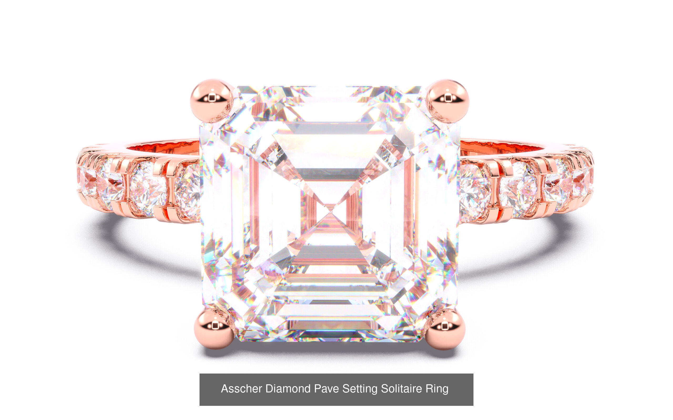 70  Solitaire rings in 10 Diamond Shapes that have Pave Setting  3D Model Collection_43
