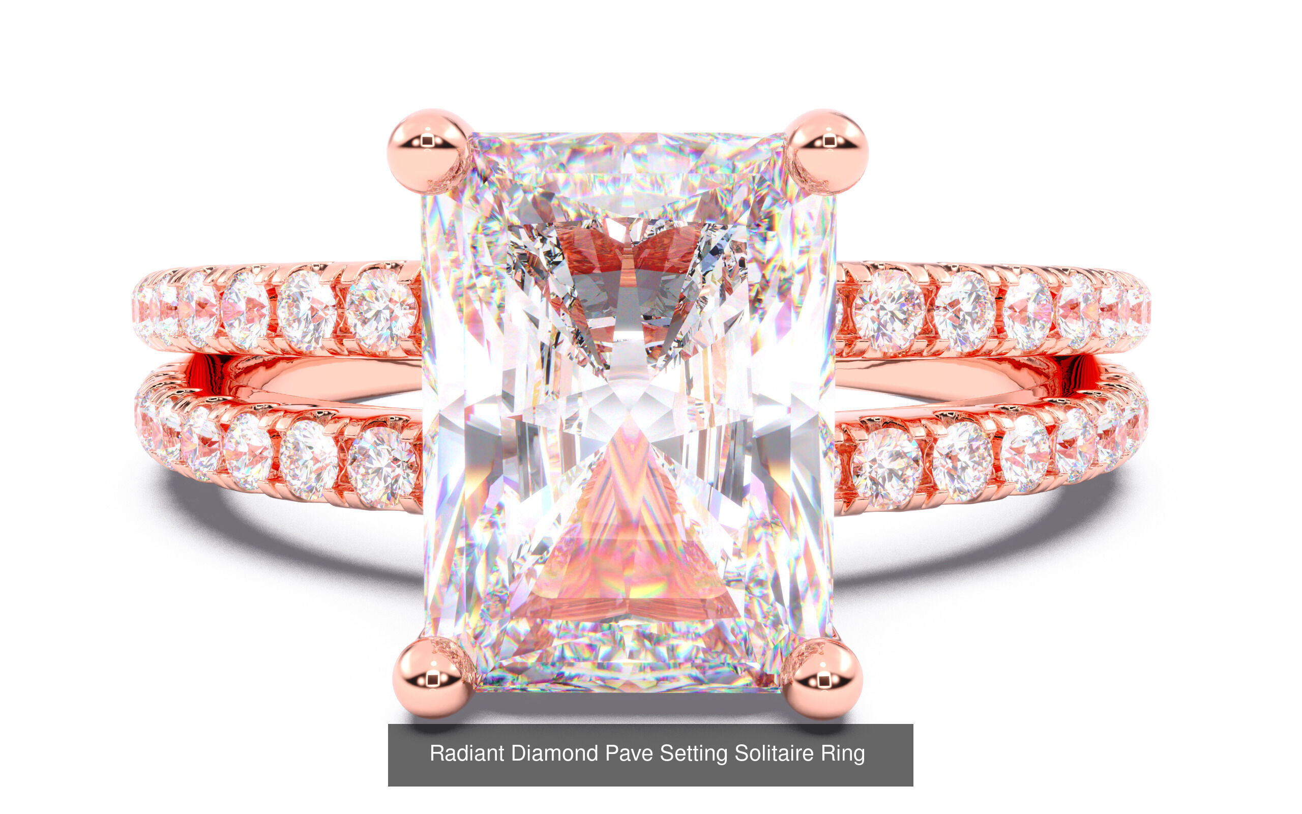 70  Solitaire rings in 10 Diamond Shapes that have Pave Setting  3D Model Collection_45