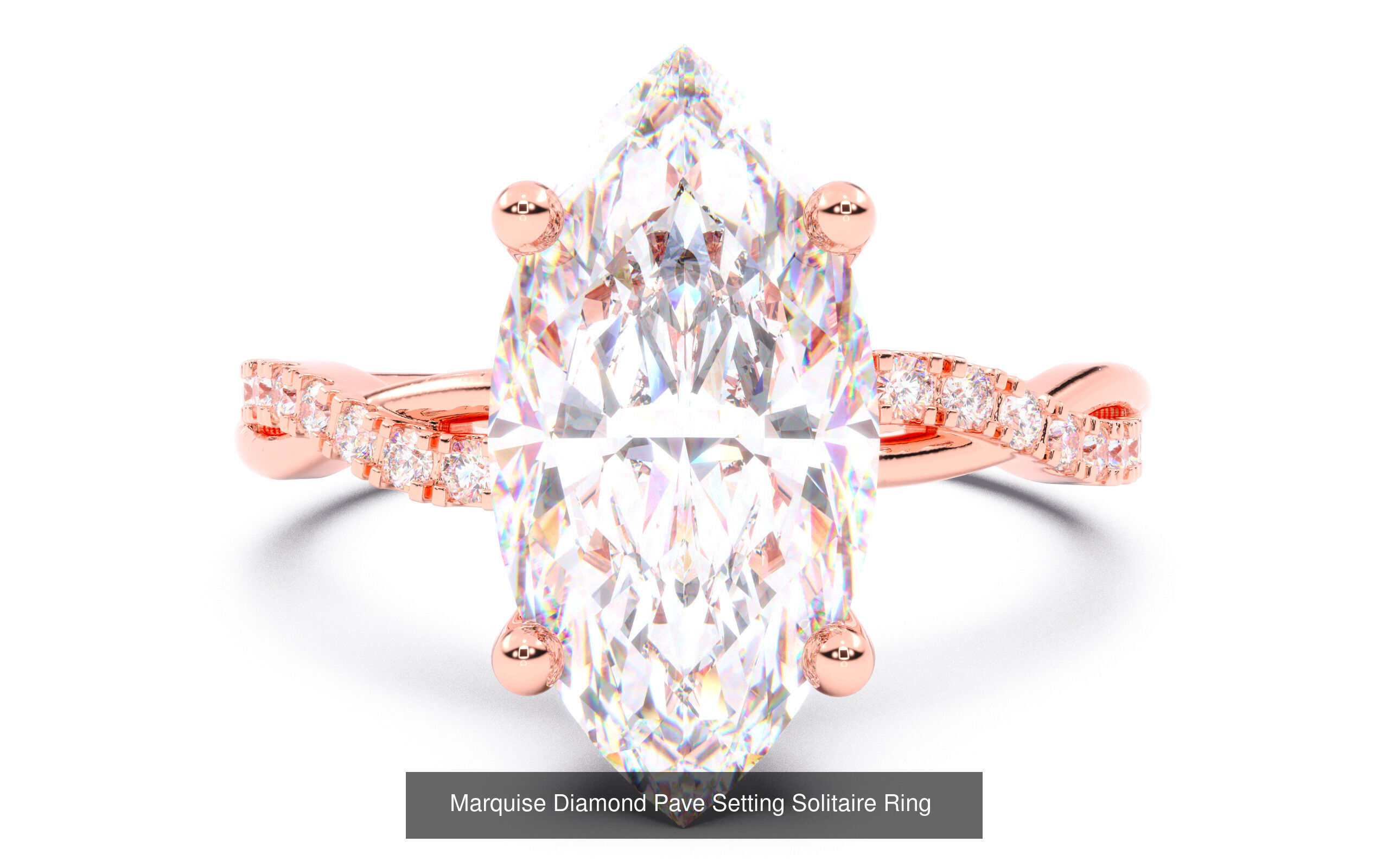 70  Solitaire rings in 10 Diamond Shapes that have Pave Setting  3D Model Collection_59