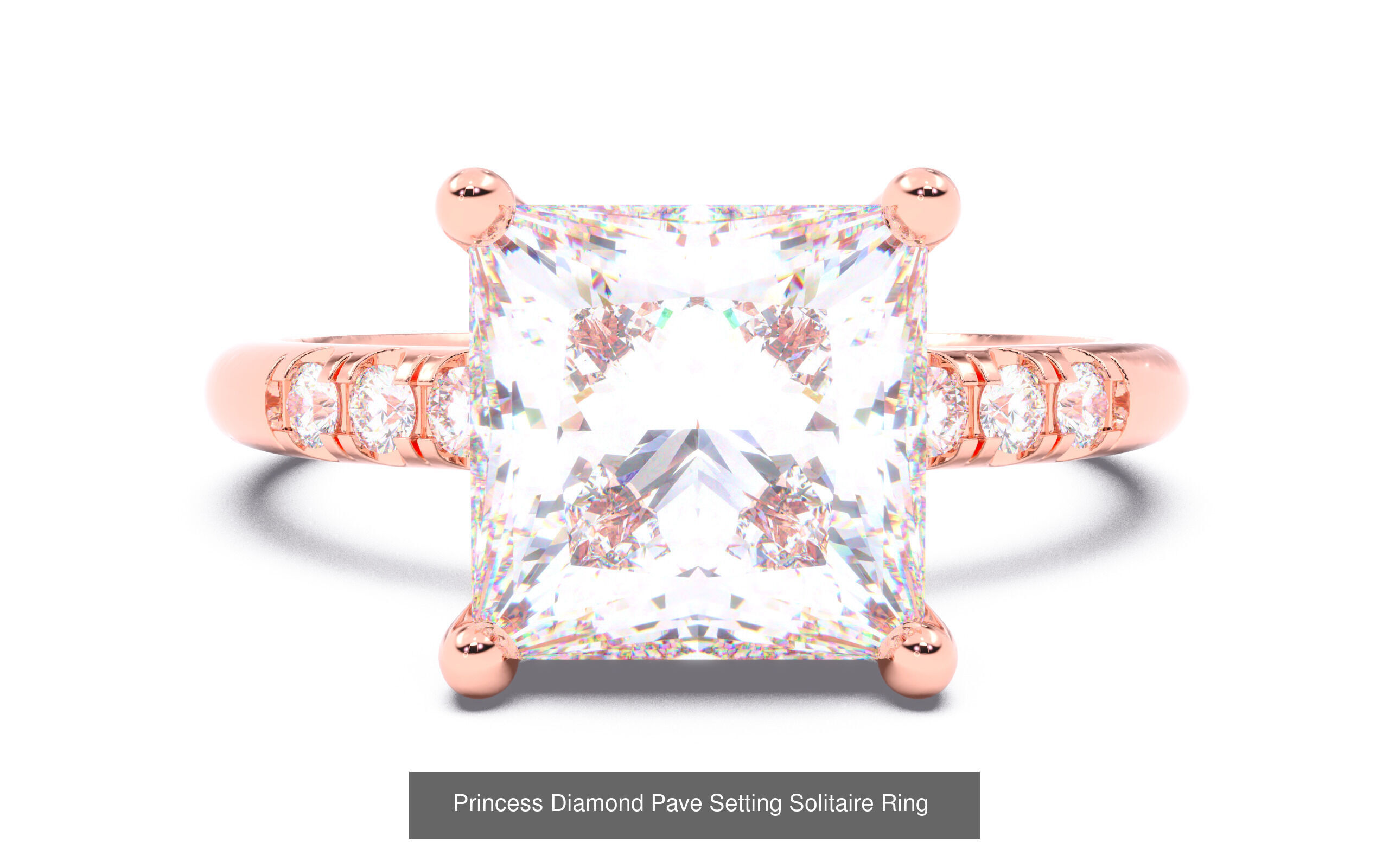 70  Solitaire rings in 10 Diamond Shapes that have Pave Setting  3D Model Collection_16