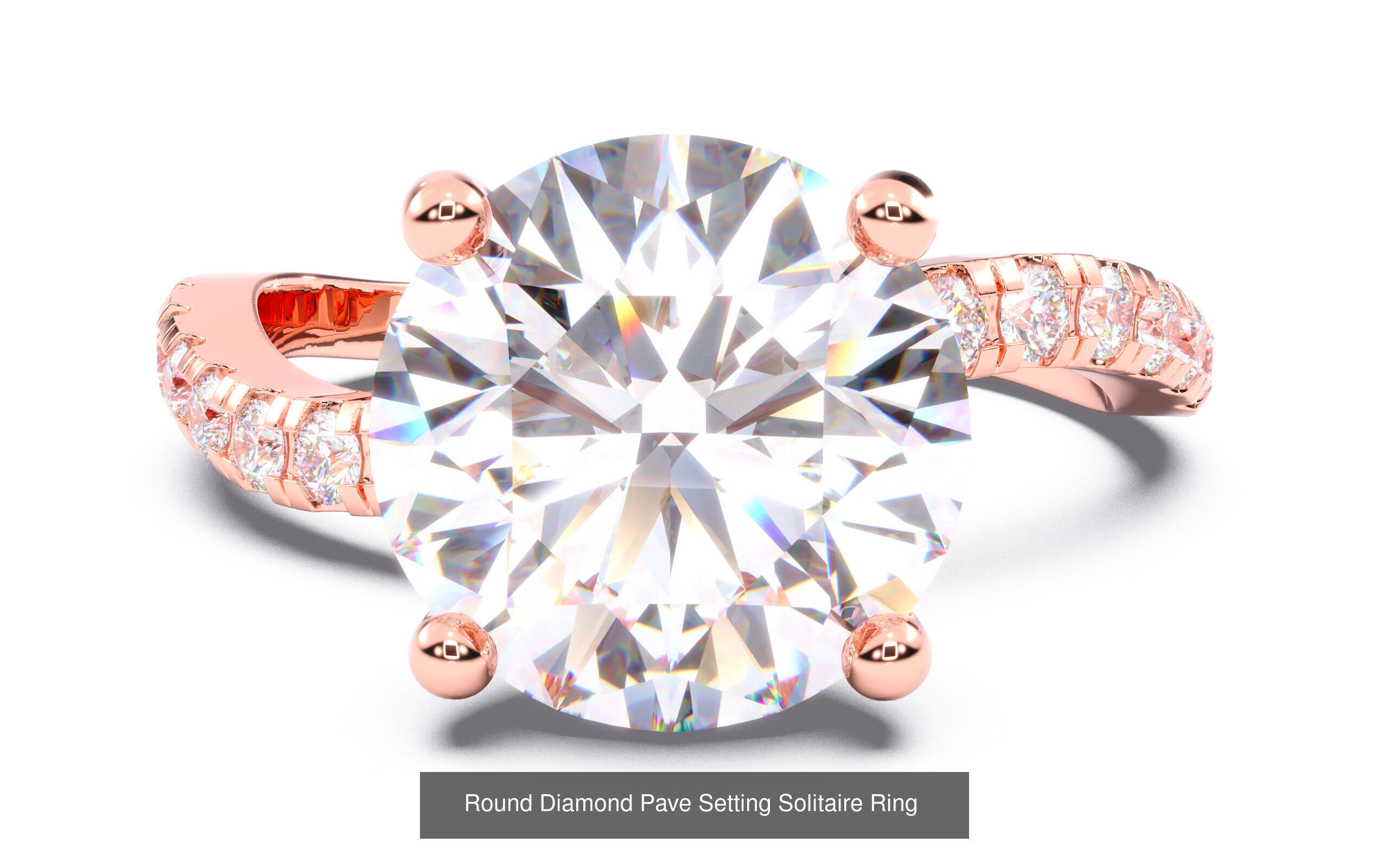 70  Solitaire rings in 10 Diamond Shapes that have Pave Setting  3D Model Collection_63