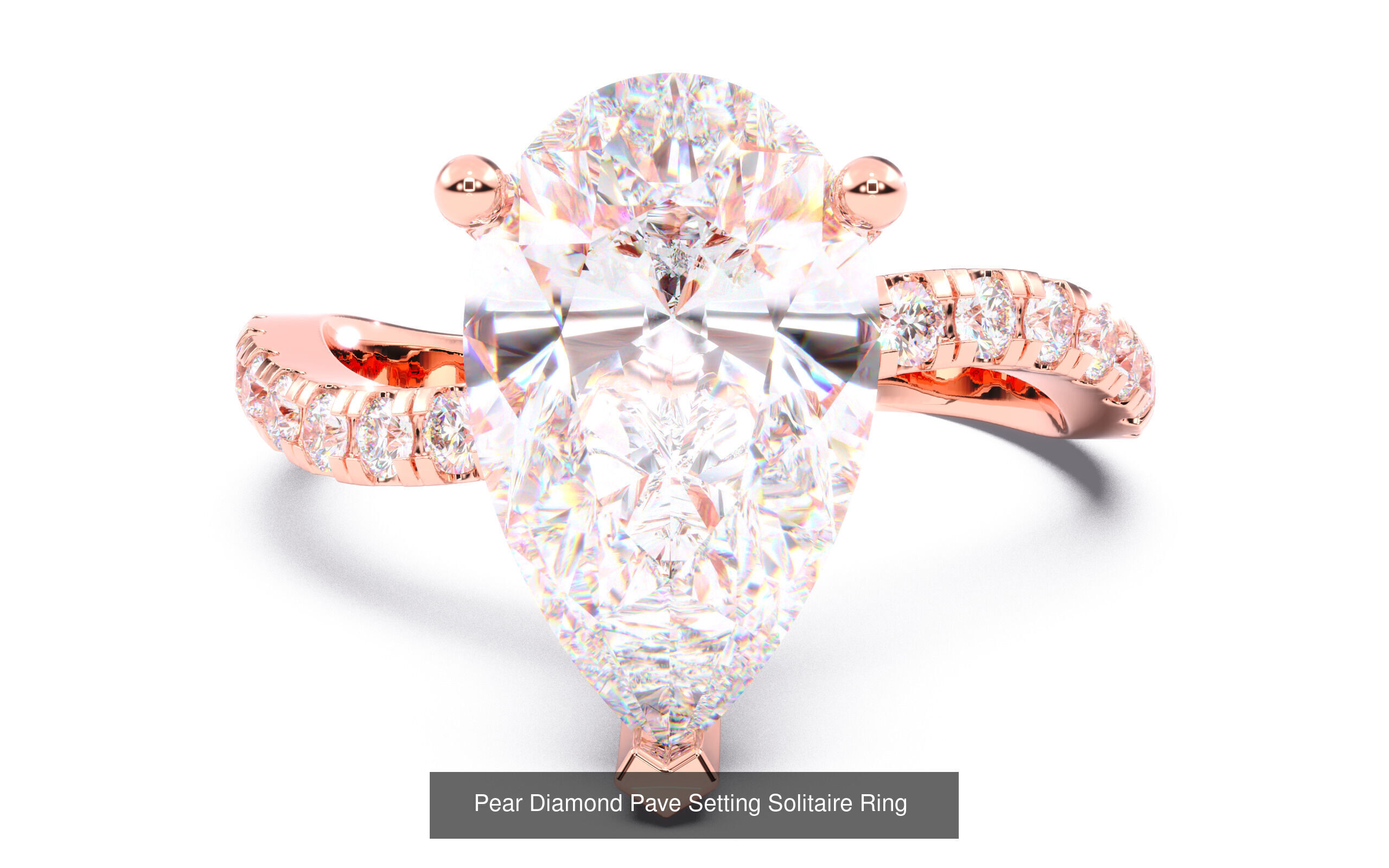 70  Solitaire rings in 10 Diamond Shapes that have Pave Setting  3D Model Collection_66