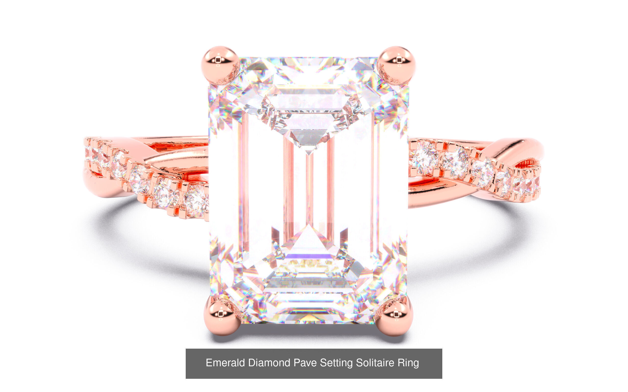 70  Solitaire rings in 10 Diamond Shapes that have Pave Setting  3D Model Collection_61