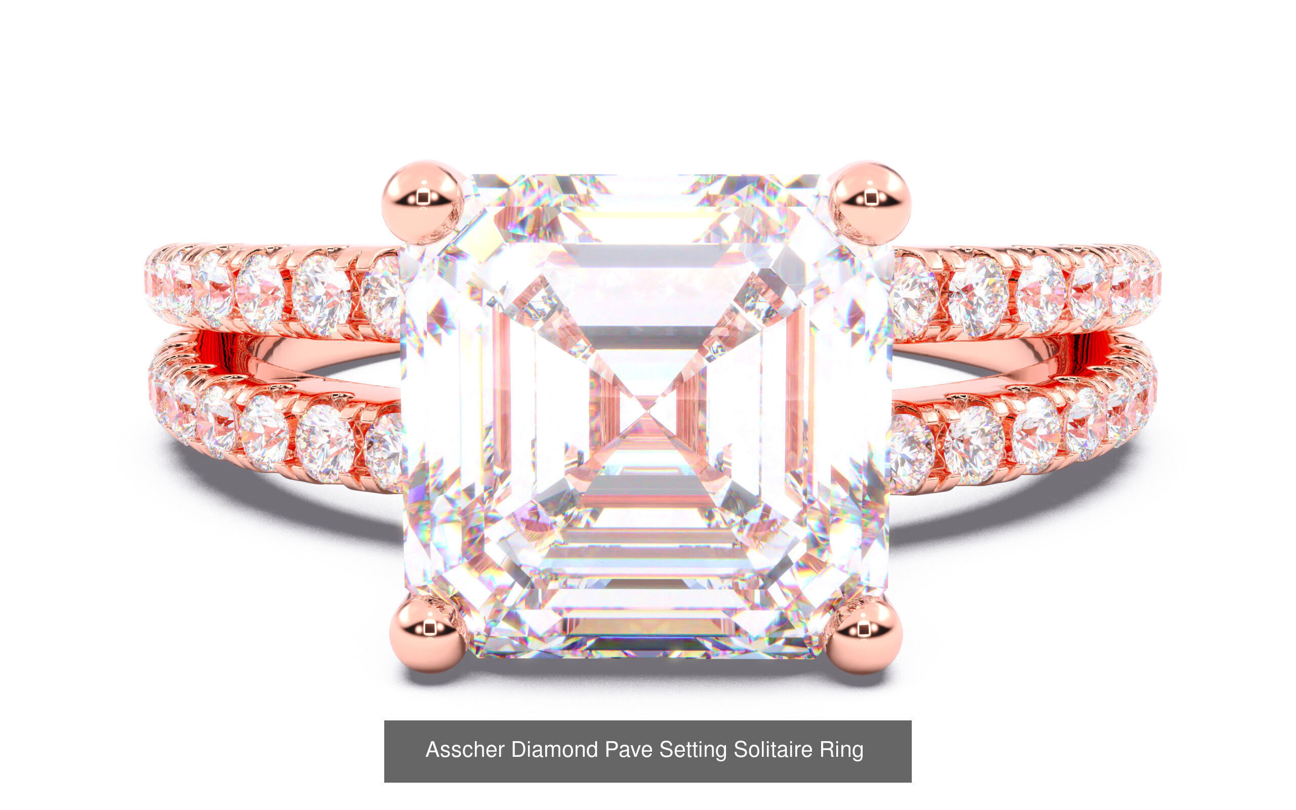 70  Solitaire rings in 10 Diamond Shapes that have Pave Setting  3D Model Collection_53