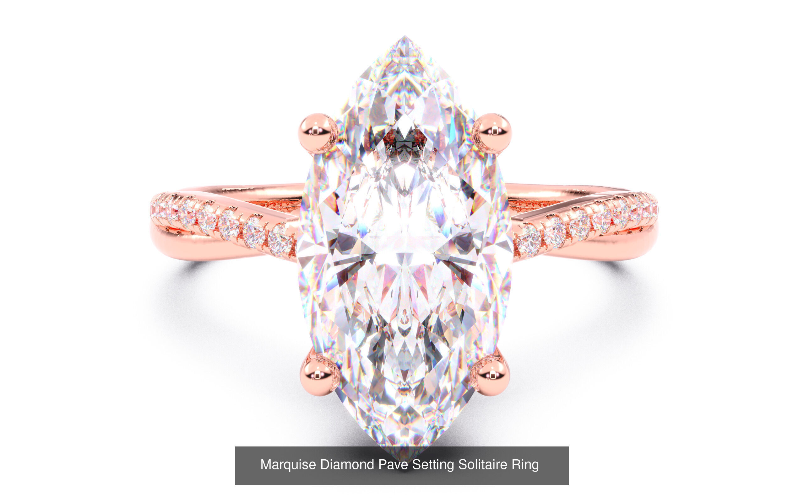 70  Solitaire rings in 10 Diamond Shapes that have Pave Setting  3D Model Collection_6