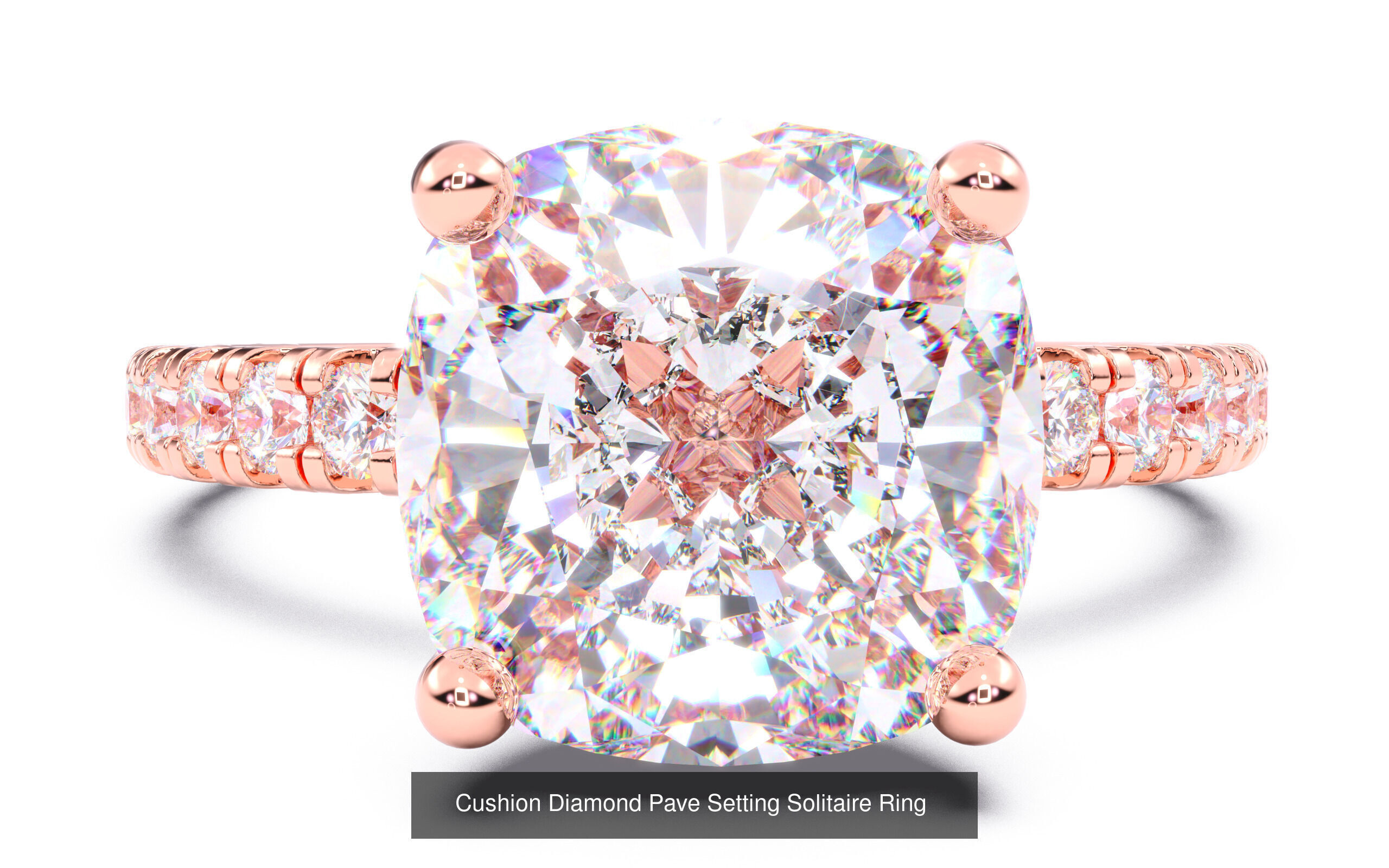 70  Solitaire rings in 10 Diamond Shapes that have Pave Setting  3D Model Collection_32