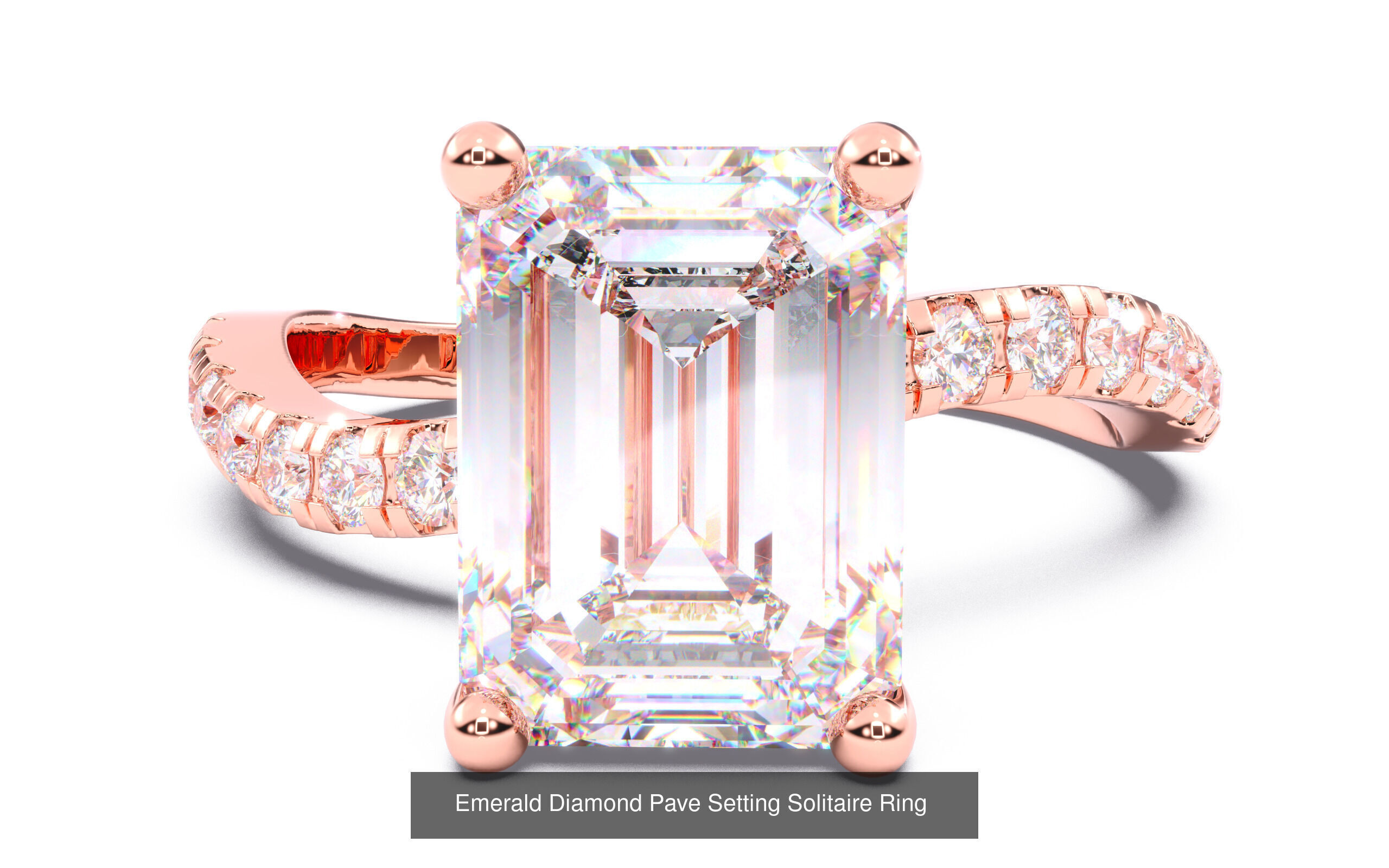 70  Solitaire rings in 10 Diamond Shapes that have Pave Setting  3D Model Collection_70