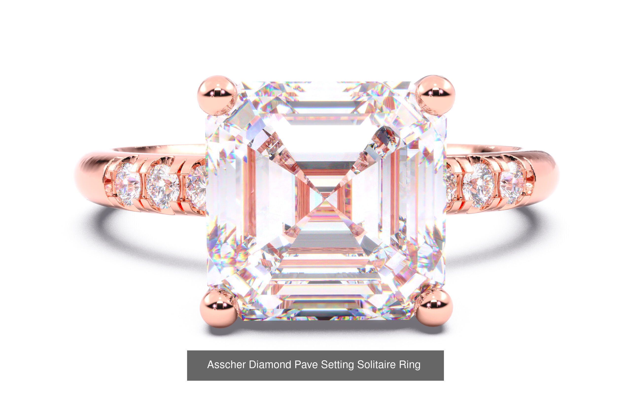 70  Solitaire rings in 10 Diamond Shapes that have Pave Setting  3D Model Collection_23