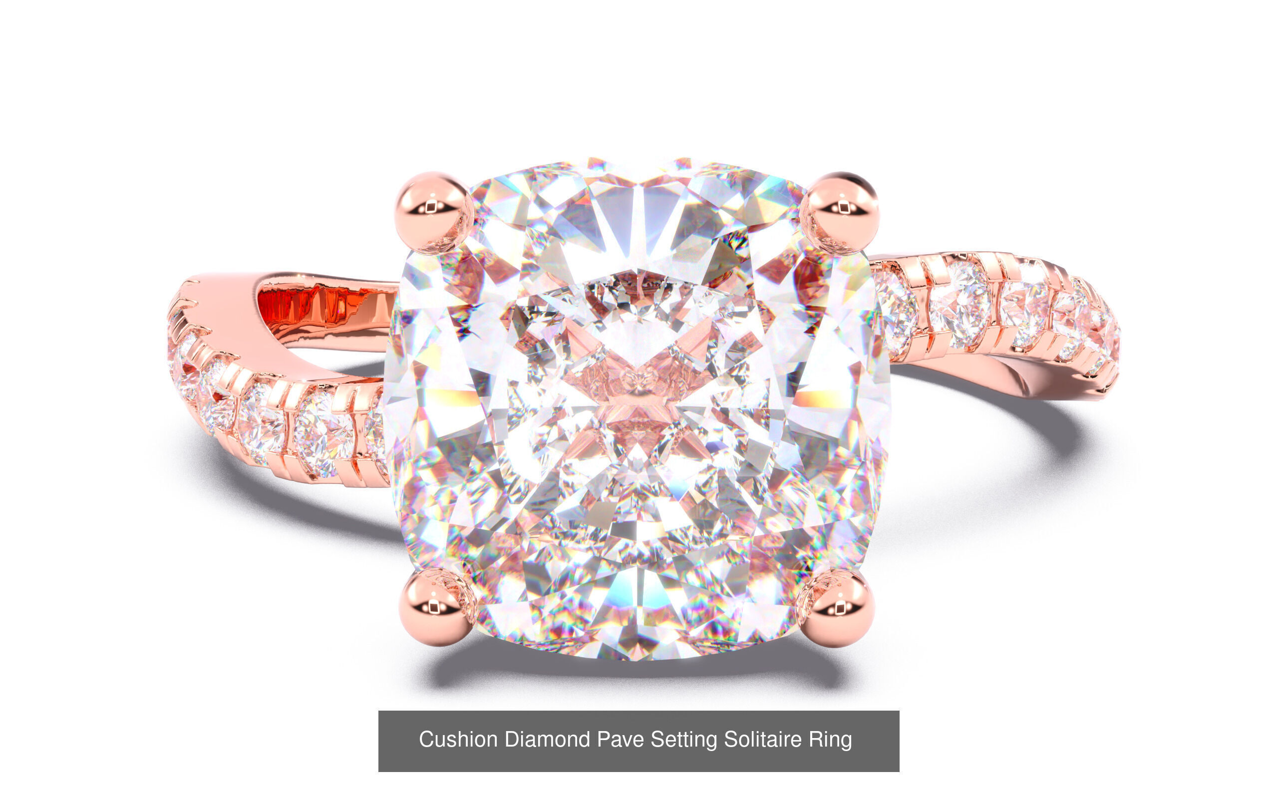 70  Solitaire rings in 10 Diamond Shapes that have Pave Setting  3D Model Collection_71
