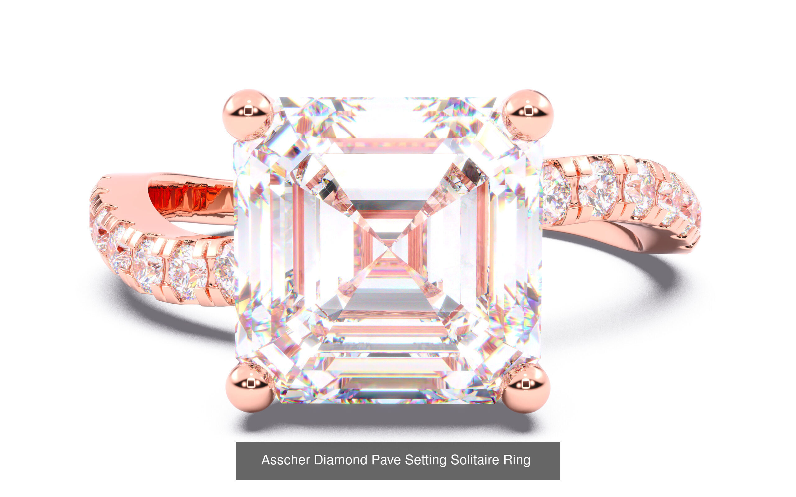70  Solitaire rings in 10 Diamond Shapes that have Pave Setting  3D Model Collection_72