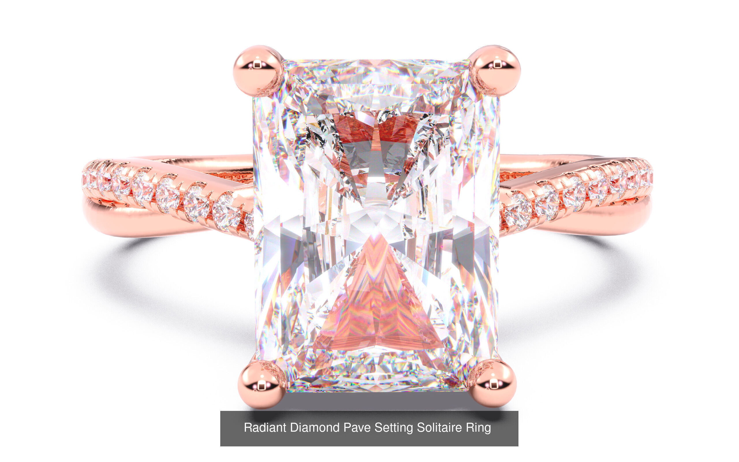 70  Solitaire rings in 10 Diamond Shapes that have Pave Setting  3D Model Collection_4