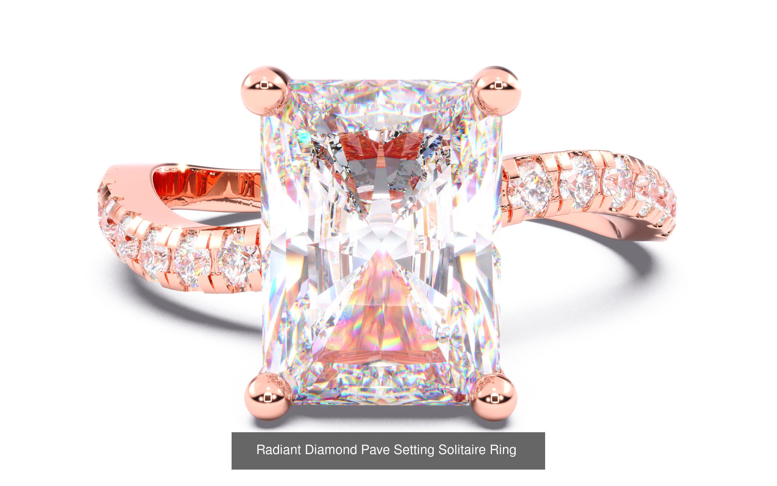 70  Solitaire rings in 10 Diamond Shapes that have Pave Setting  3D Model Collection_64