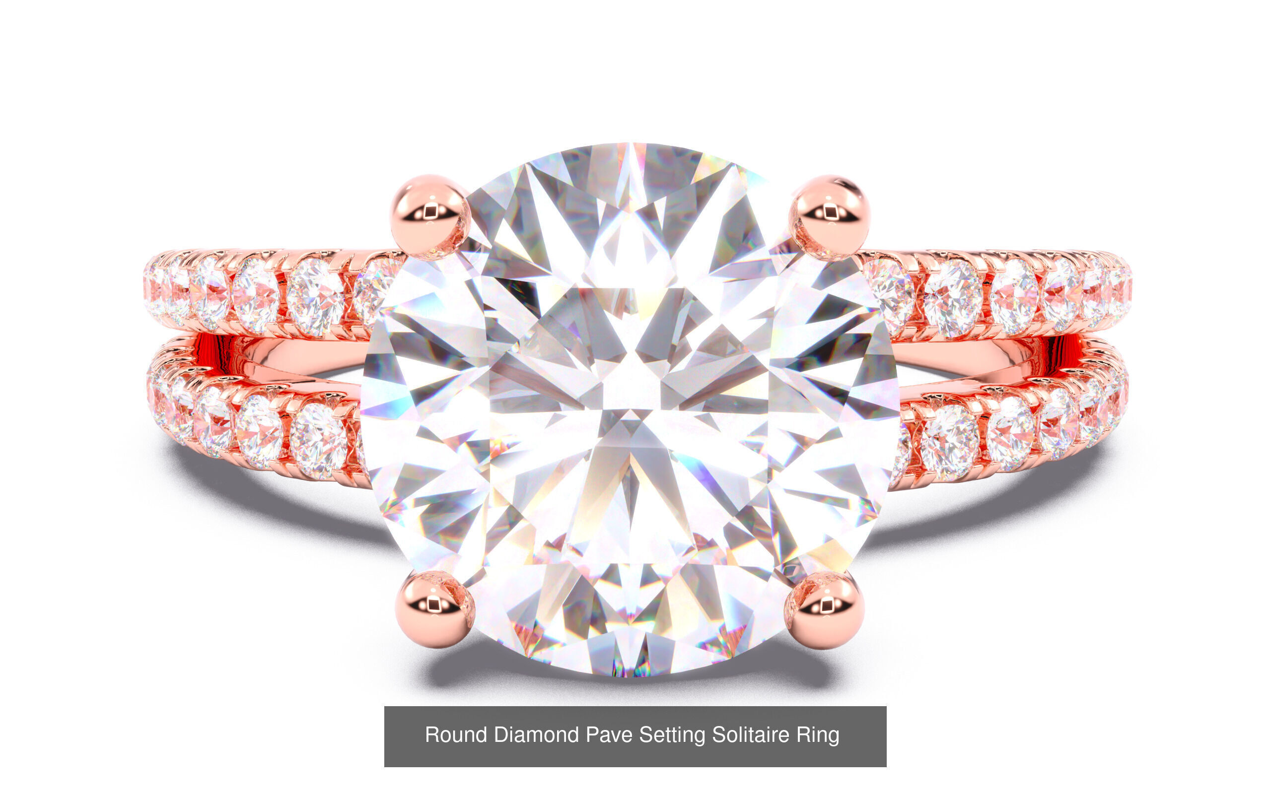 70  Solitaire rings in 10 Diamond Shapes that have Pave Setting  3D Model Collection_44