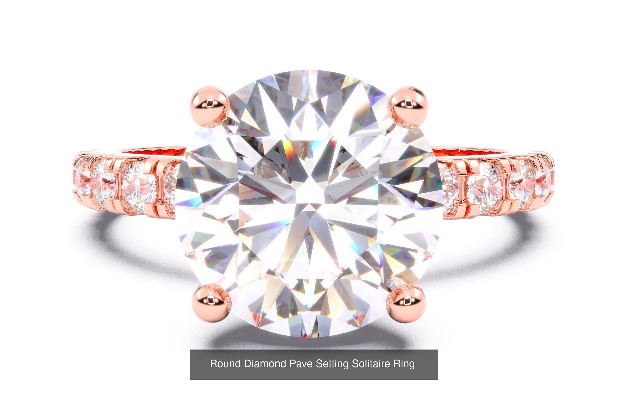 70  Solitaire rings in 10 Diamond Shapes that have Pave Setting  3D Model Collection_34