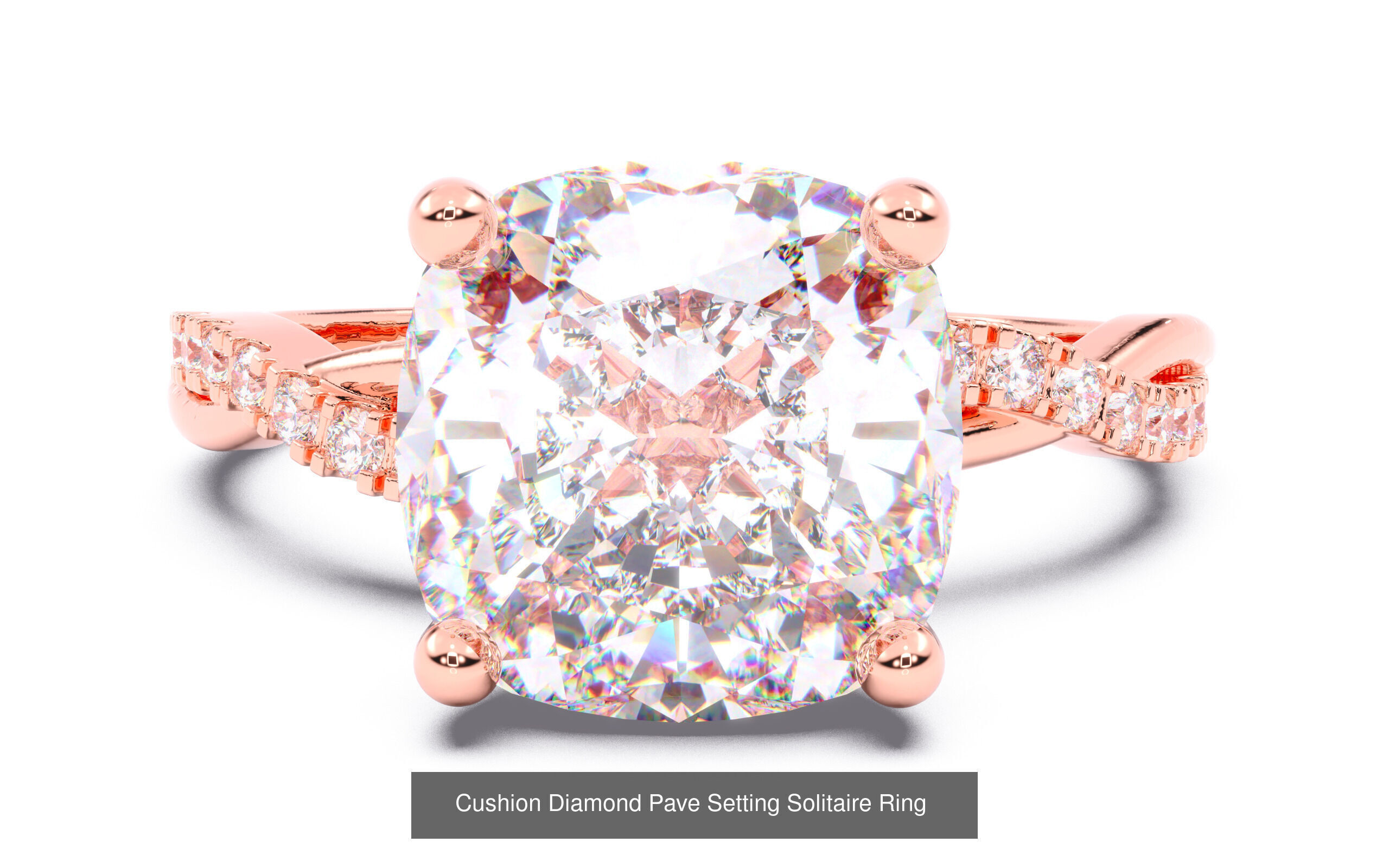 70  Solitaire rings in 10 Diamond Shapes that have Pave Setting  3D Model Collection_73