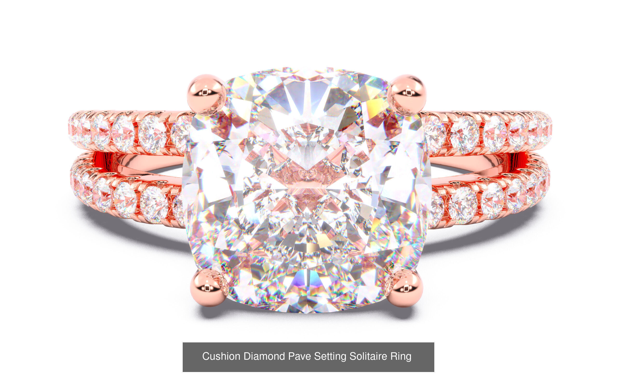 70  Solitaire rings in 10 Diamond Shapes that have Pave Setting  3D Model Collection_52