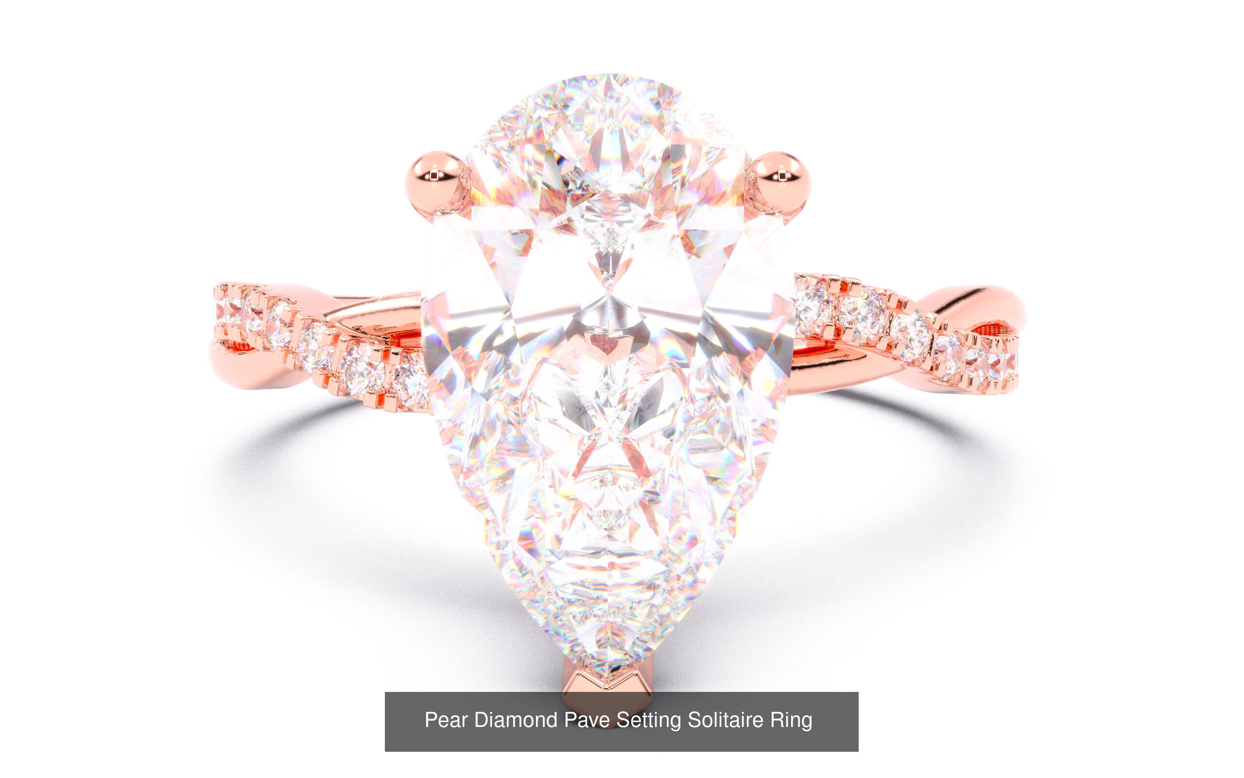 70  Solitaire rings in 10 Diamond Shapes that have Pave Setting  3D Model Collection_57