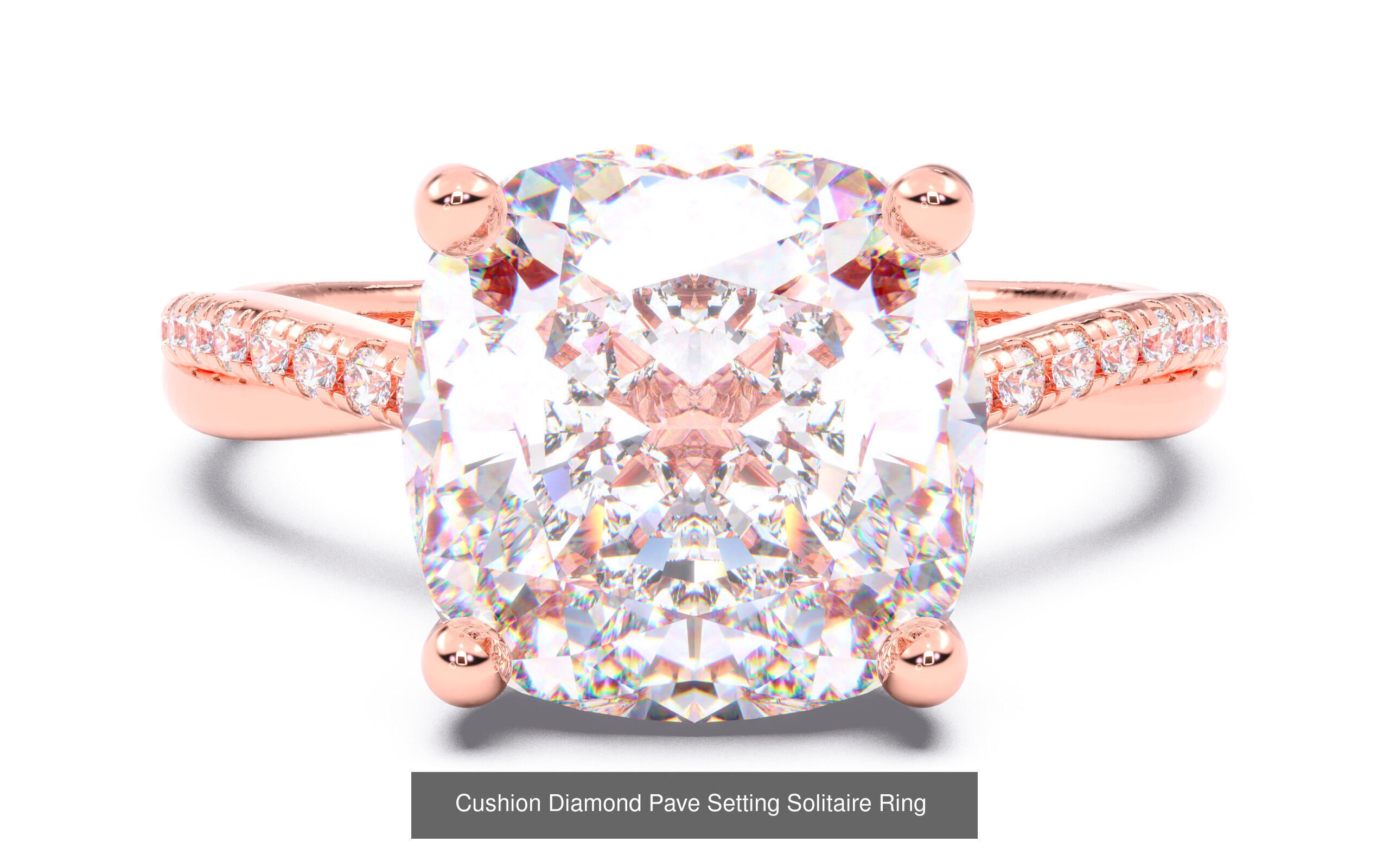 70  Solitaire rings in 10 Diamond Shapes that have Pave Setting  3D Model Collection_13