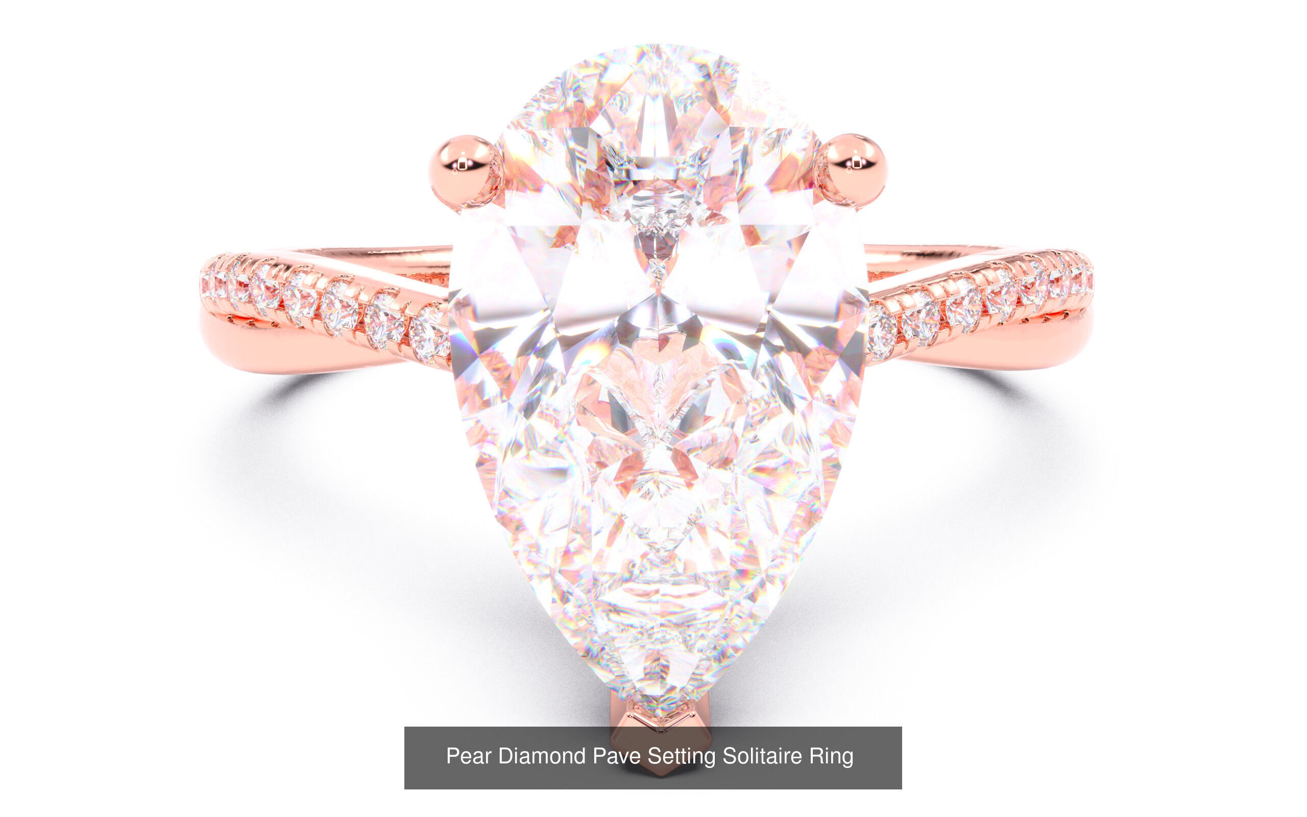 70  Solitaire rings in 10 Diamond Shapes that have Pave Setting  3D Model Collection_7