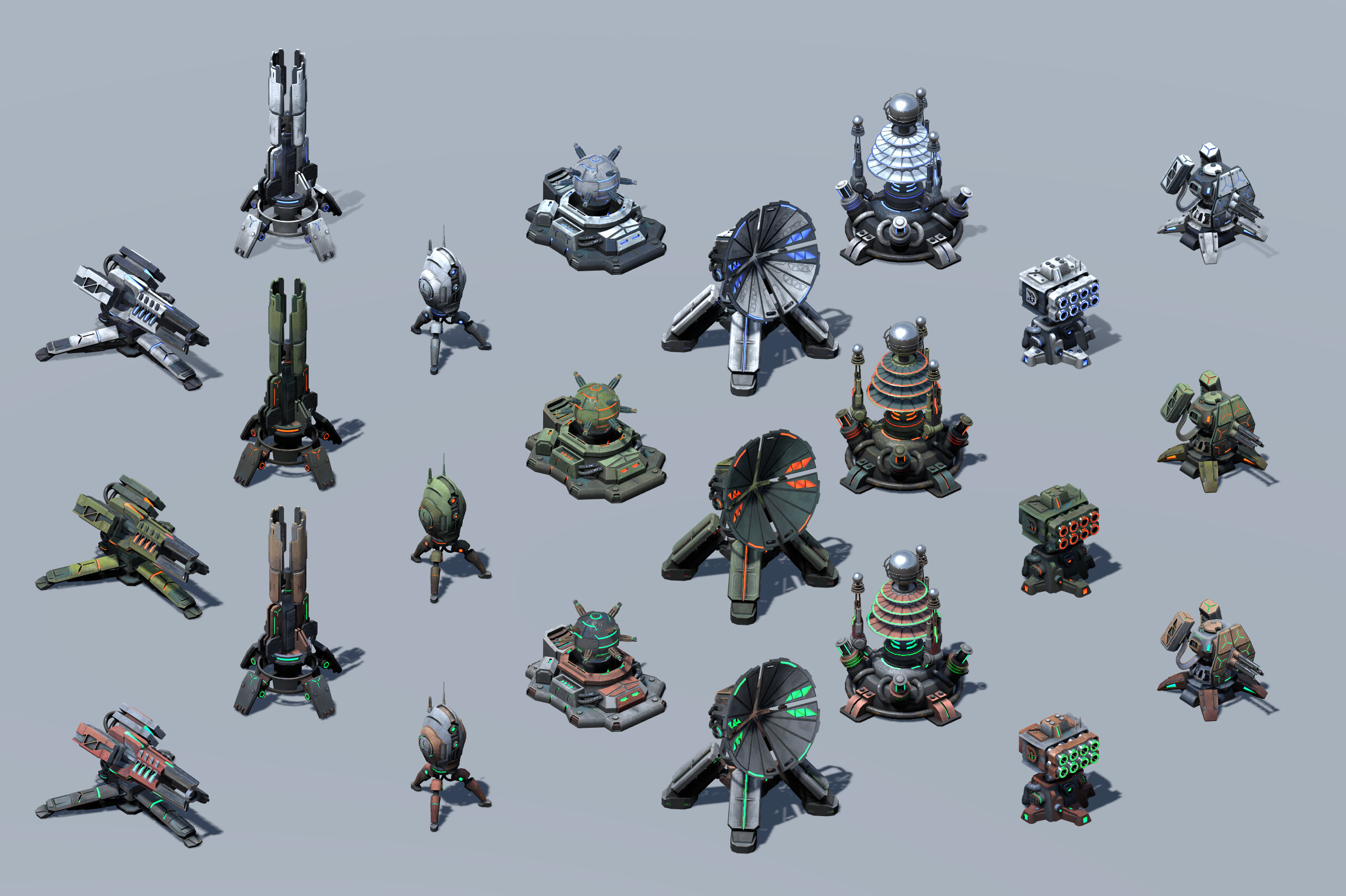 Tower Defence Sci-Fi Turrets Pack v2 Low-poly 3D model_2