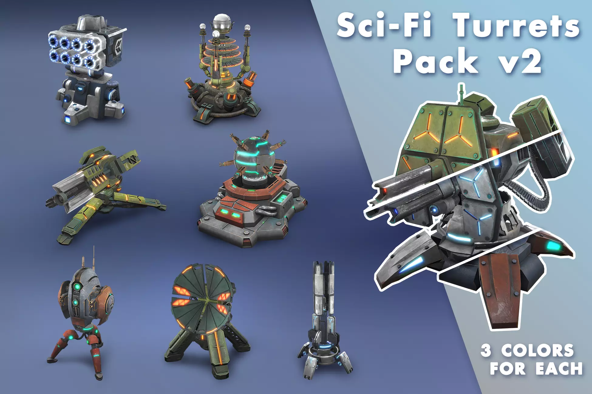 Tower Defence Sci-Fi Turrets Pack v2 Low-poly 3D model_0