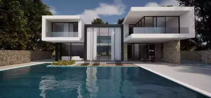 Modern Villa With a Pool  - Unreal Engine 5 and Blender