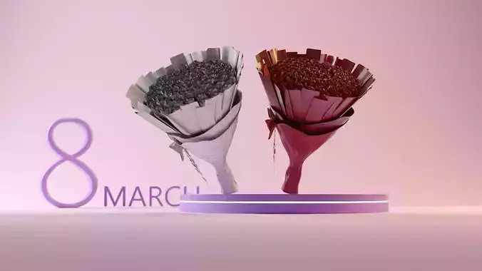 8 march Rose Bouquet  Low-poly 3D model