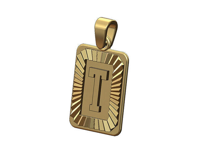 T letter initial NBA font faceted sunrays pendant charm 3D print model