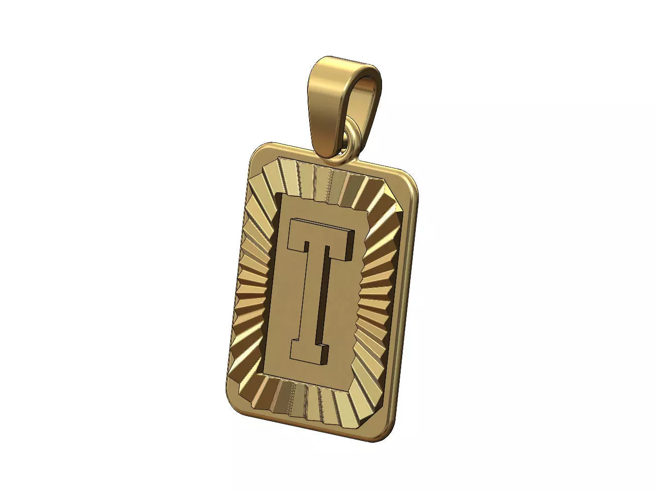 T letter initial NBA font faceted sunrays pendant charm 3D print model_0