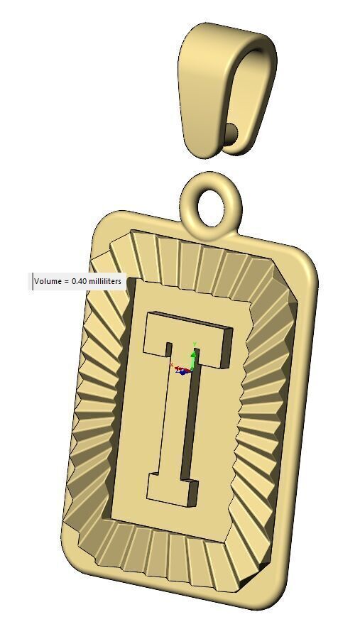 T letter initial NBA font faceted sunrays pendant charm 3D print model_11