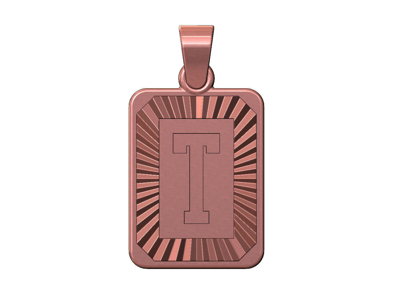 T letter initial NBA font faceted sunrays pendant charm 3D print model_9