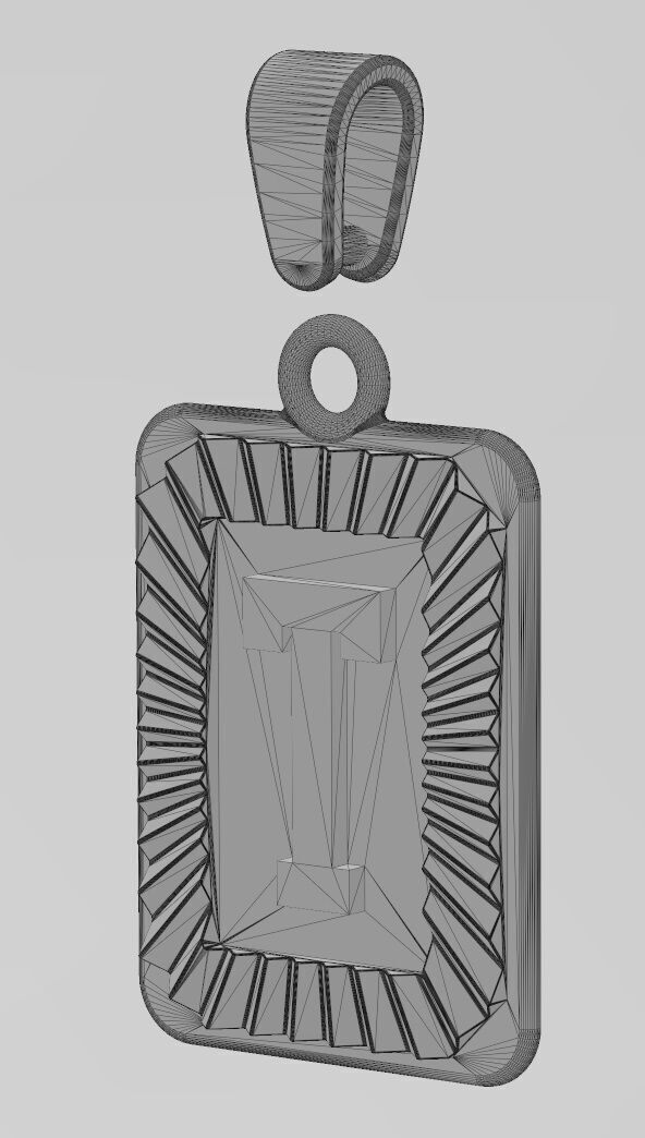 T letter initial NBA font faceted sunrays pendant charm 3D print model_12