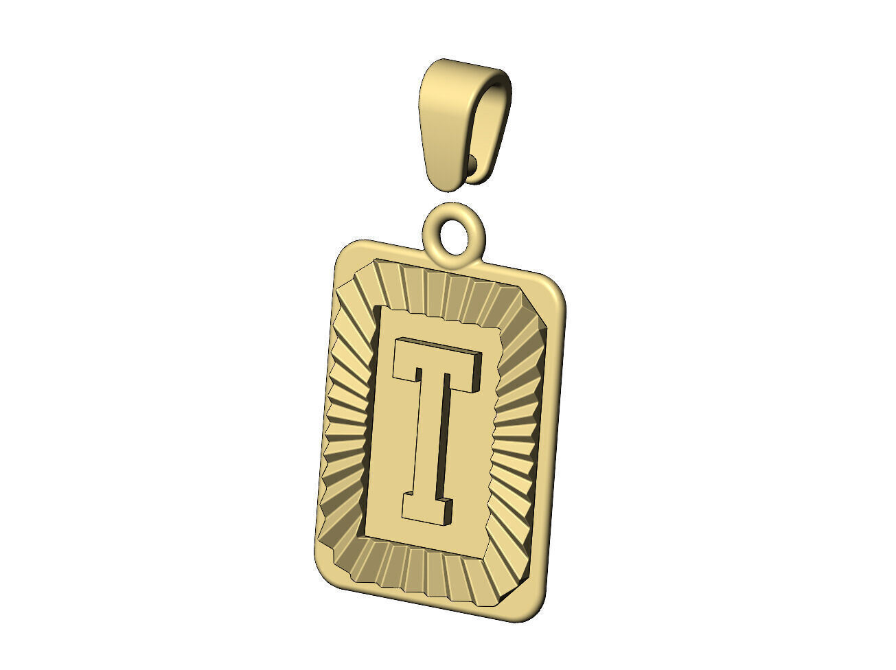 T letter initial NBA font faceted sunrays pendant charm 3D print model_5