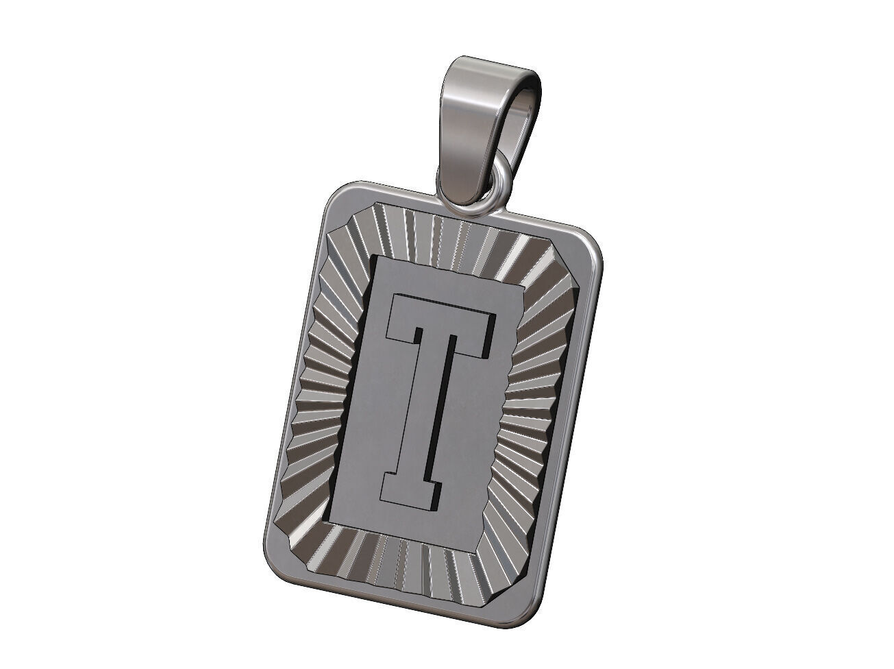 T letter initial NBA font faceted sunrays pendant charm 3D print model_10