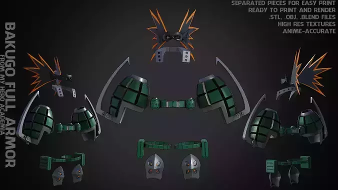 My Hero Academia Bakugo Full Armor and Grenadiers for Cosplay 3D Model Collection